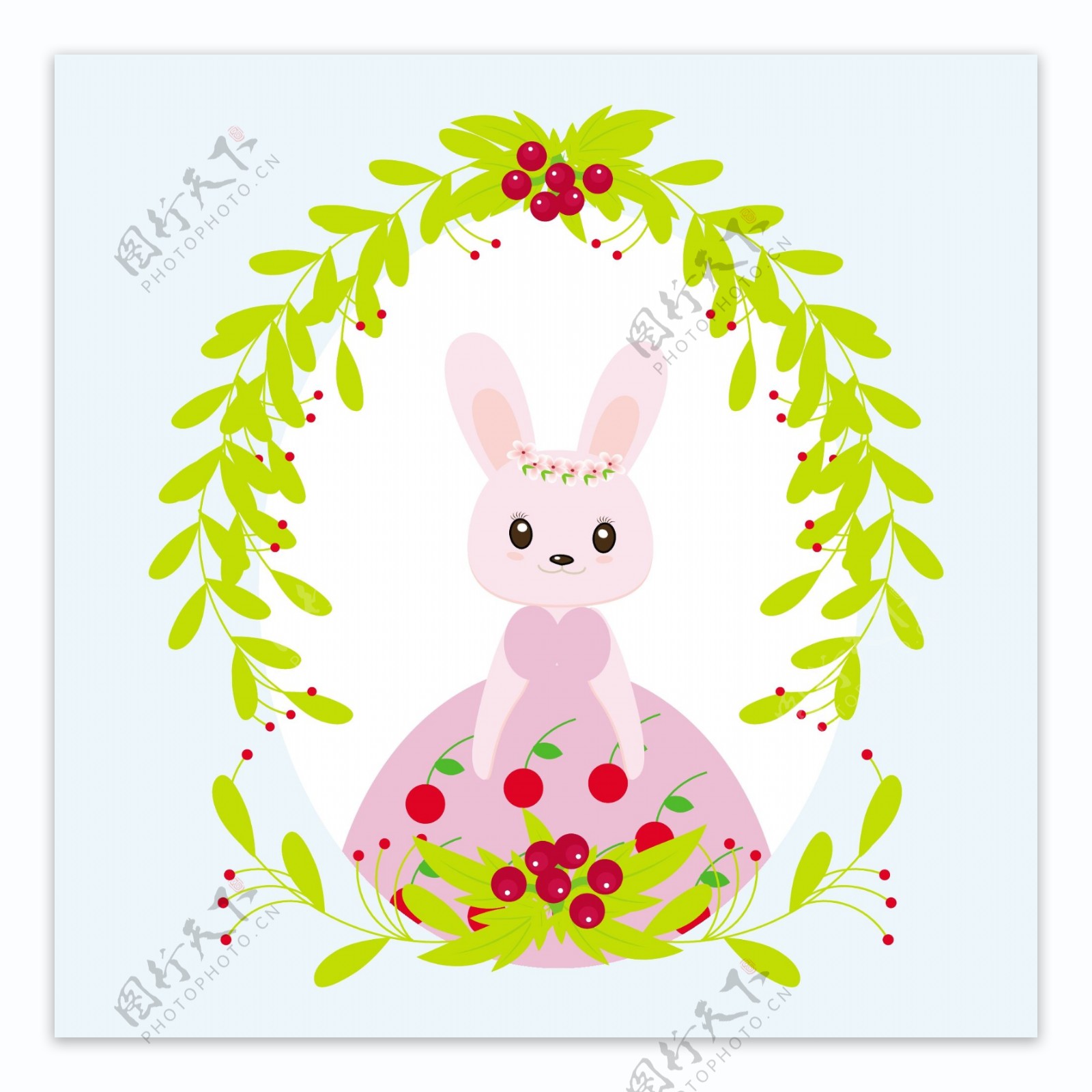 复活节兔子叶子花边背景设计
