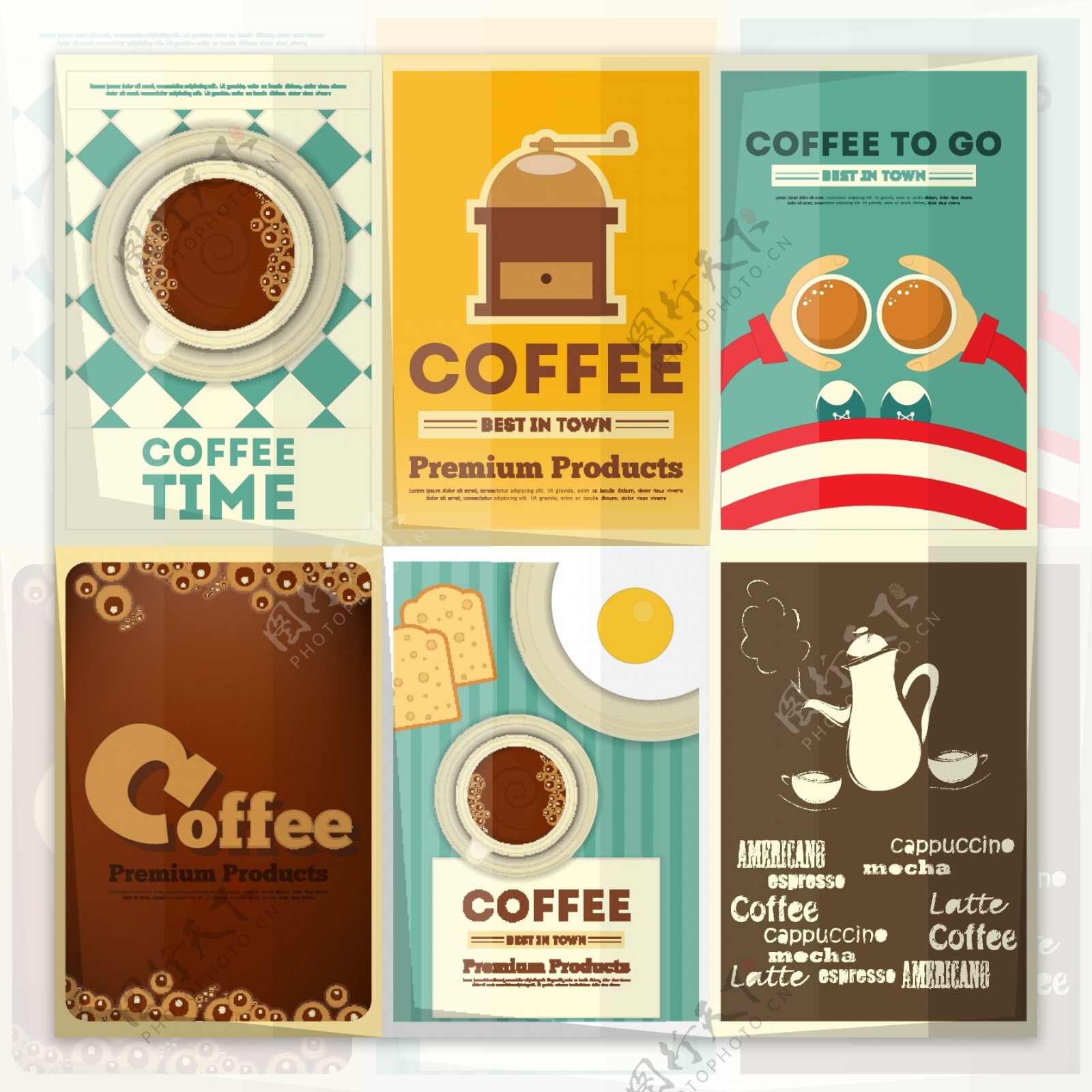 6款复古咖啡海报矢量素材