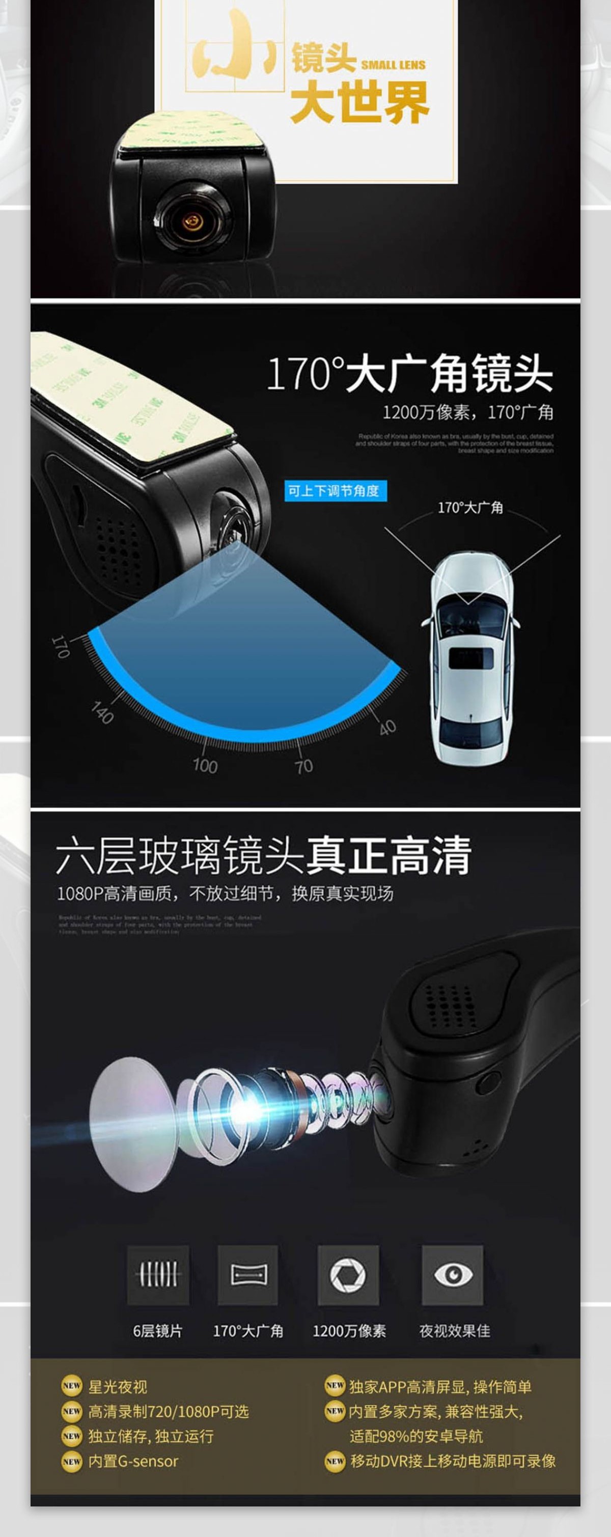 汽车新品USB安卓导航行车记录仪详情页