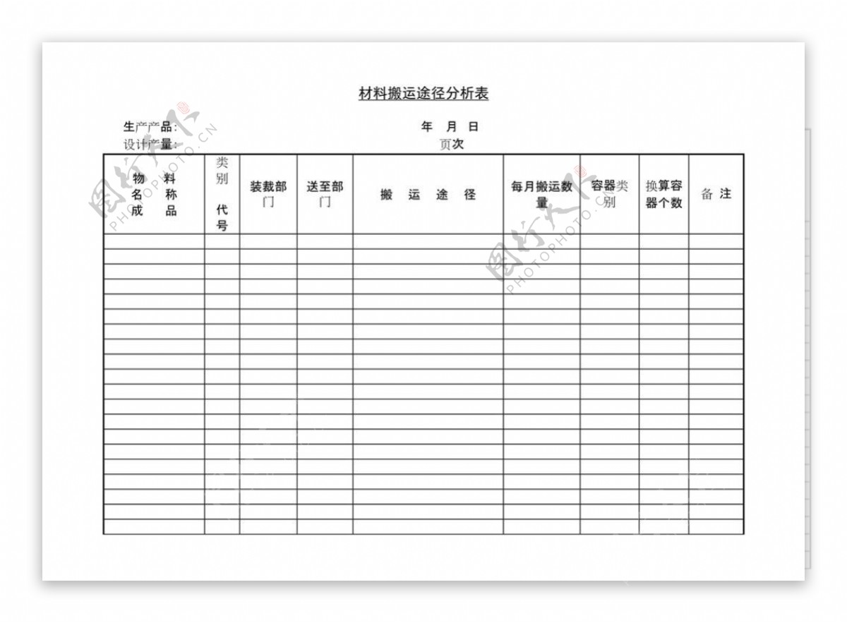 材料搬运途径分析表