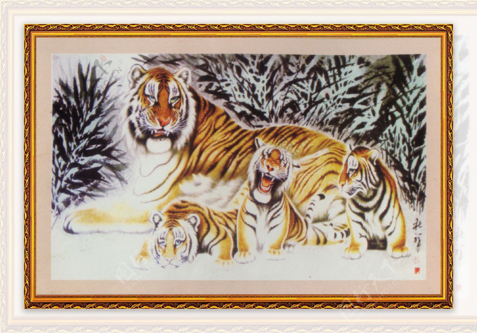 老虎国画壁画图片