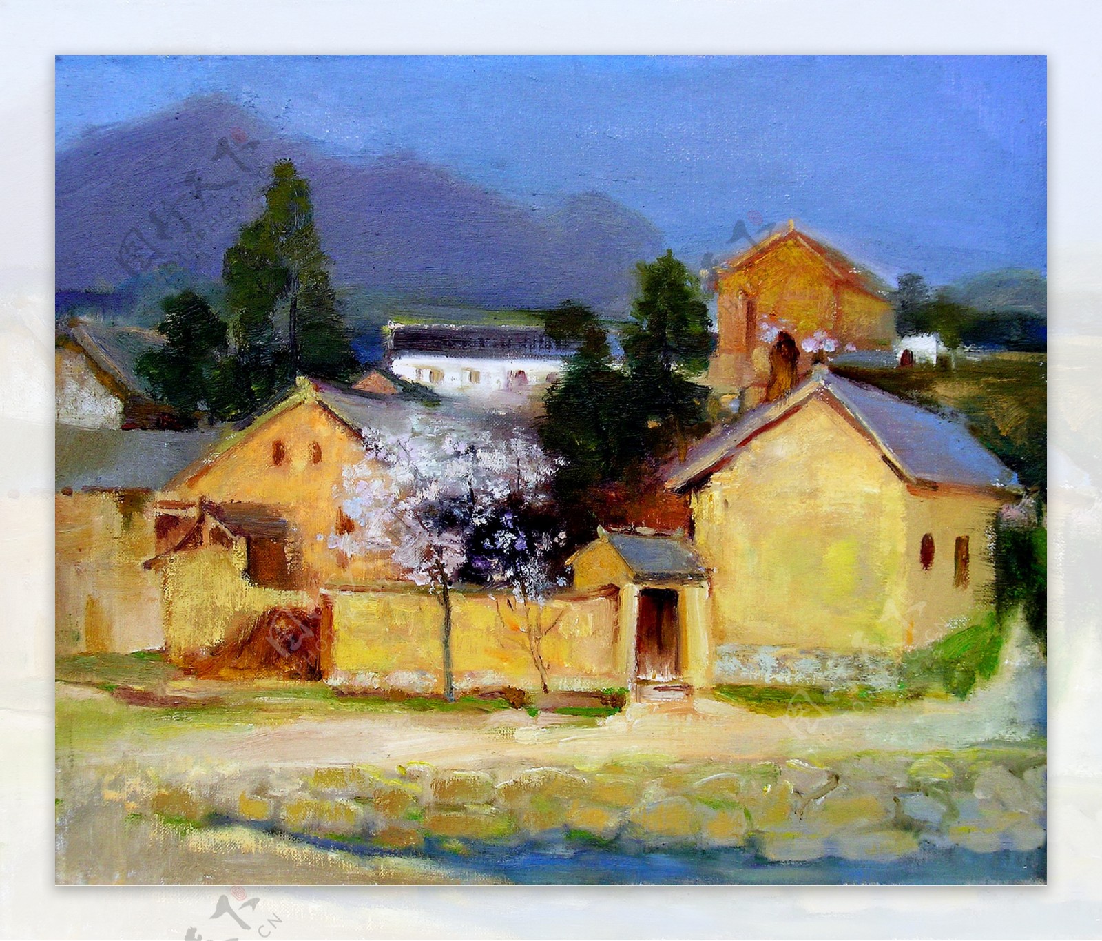 村庄油画图片