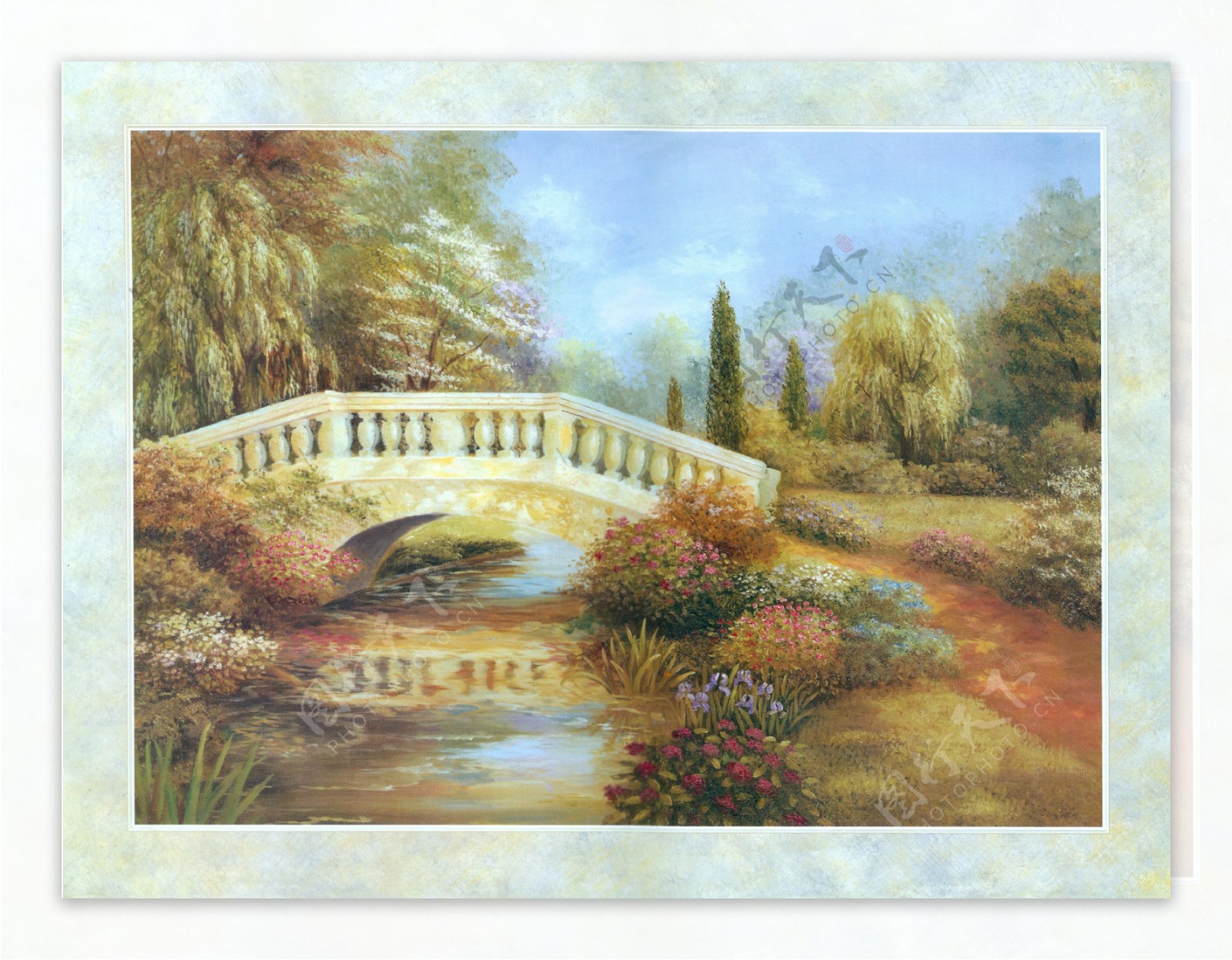 油画小桥河流图片