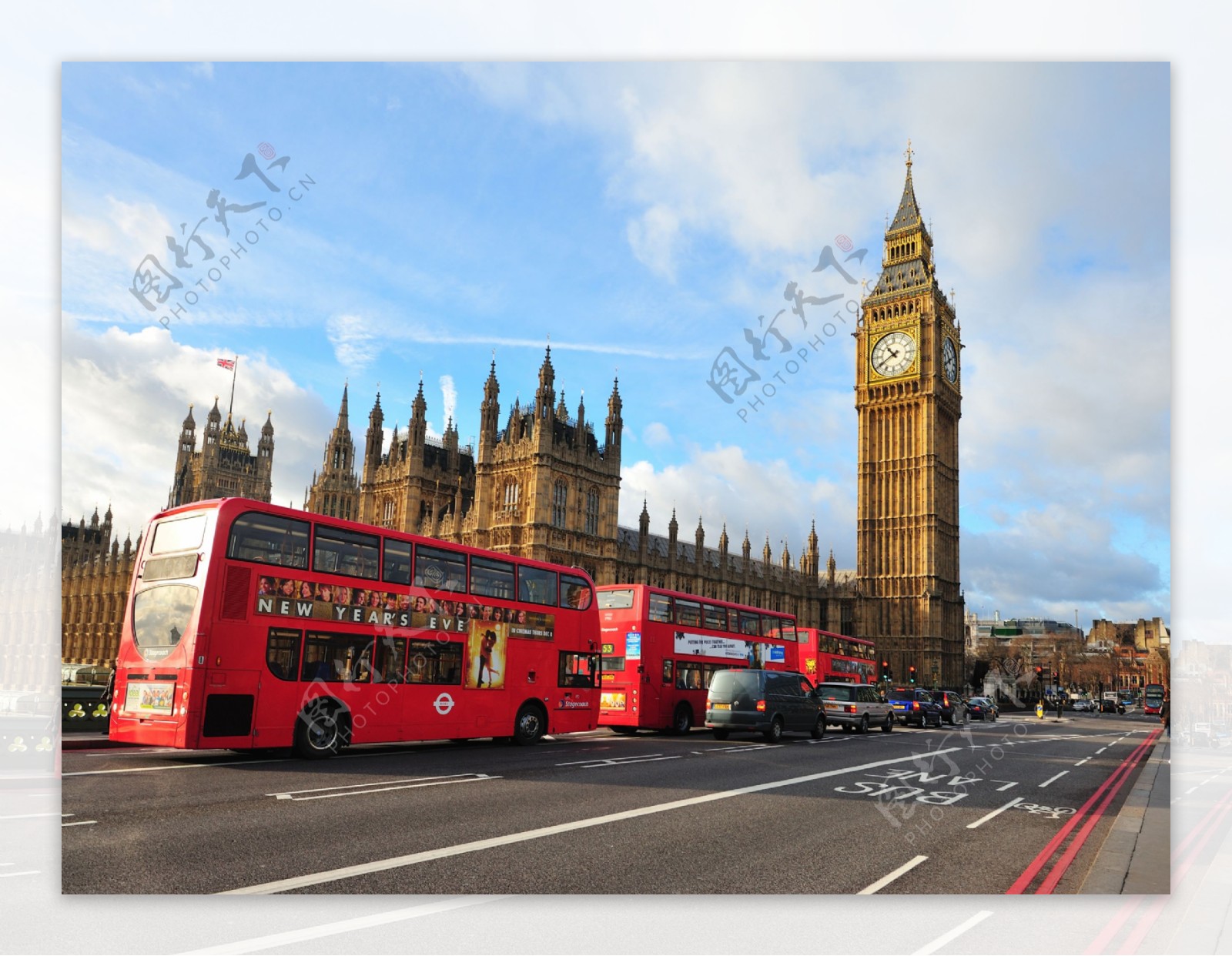 伦敦大本钟和大巴车图片