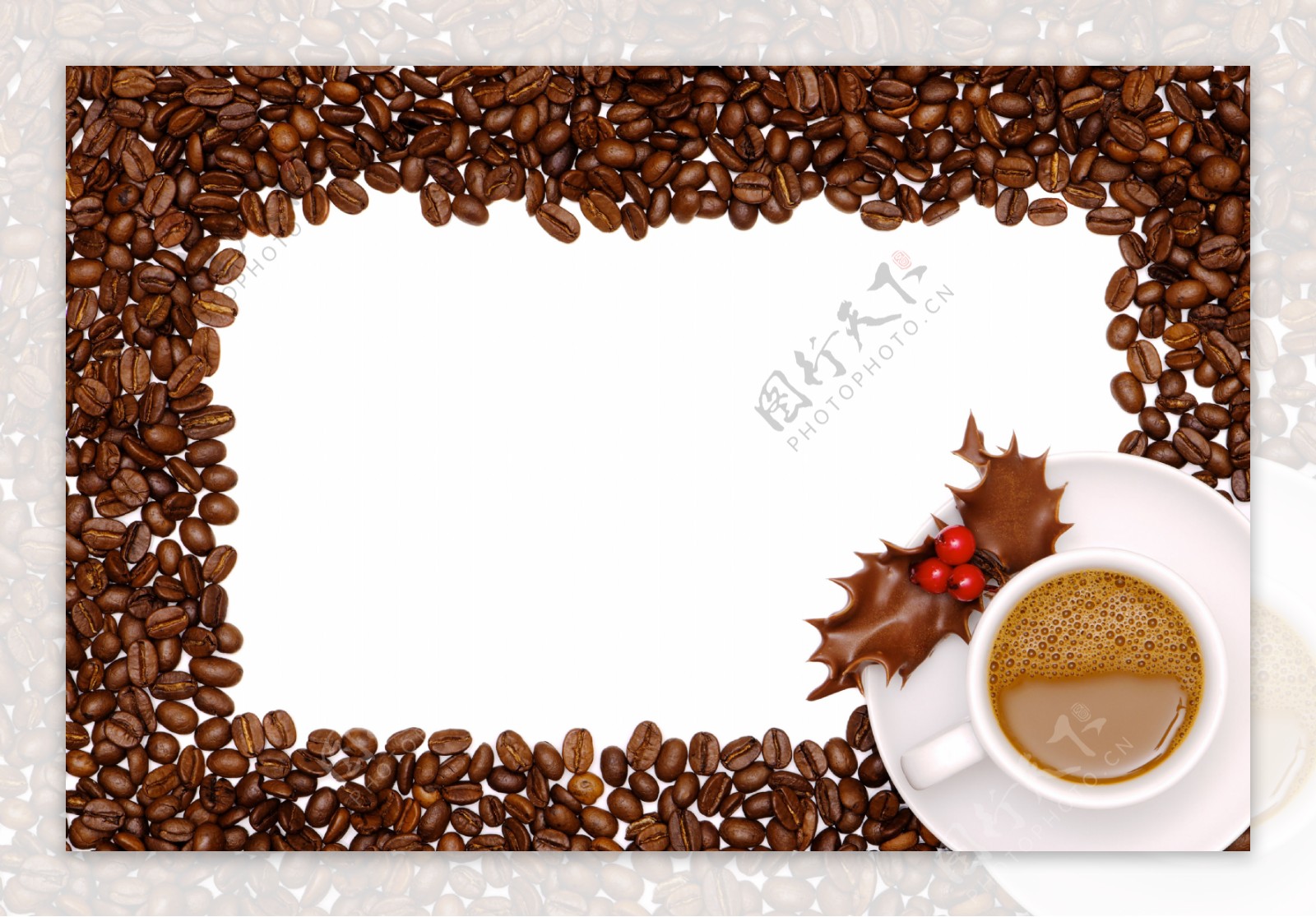 咖啡豆边框与美味咖啡图片