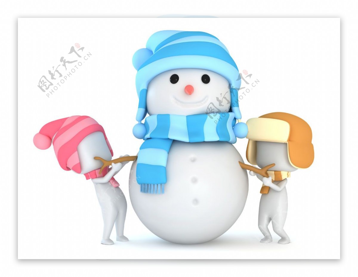 堆雪人的人偶和雪人