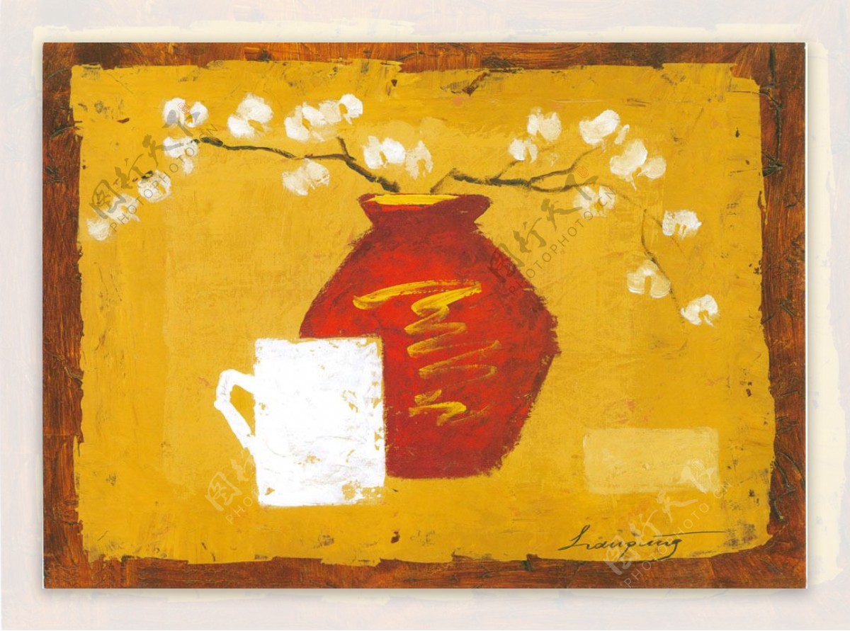 茶杯花瓶油画装饰画图片
