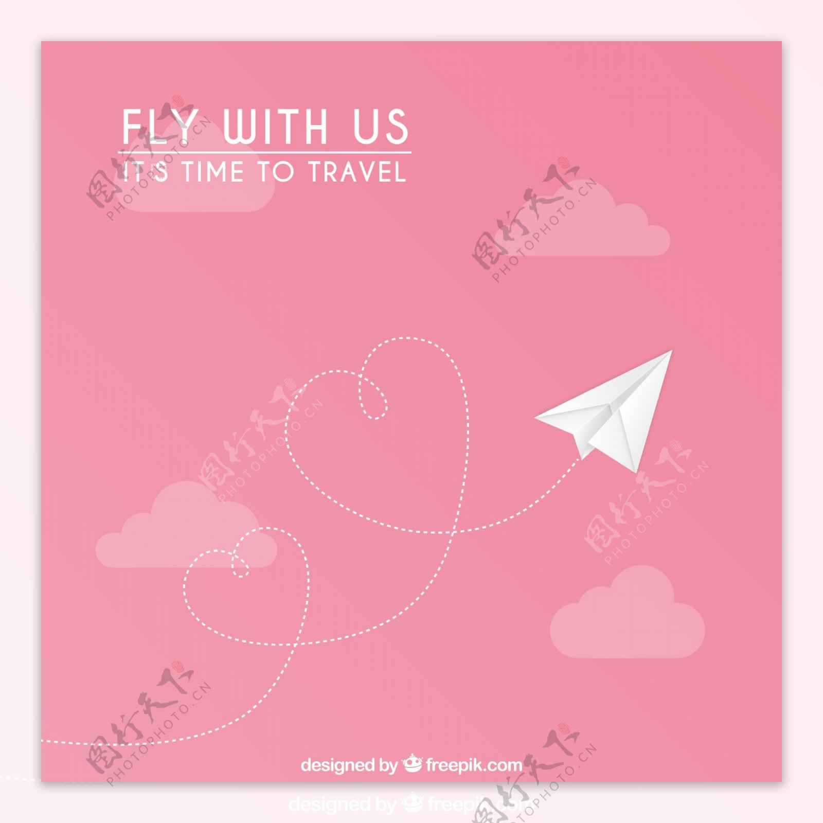 粉色天空中的纸飞机矢量图图片