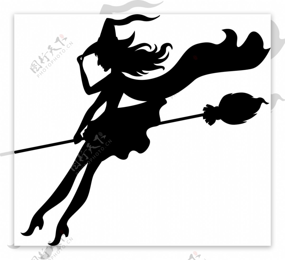 骑扫帚飞行的女巫剪影矢量素材下载