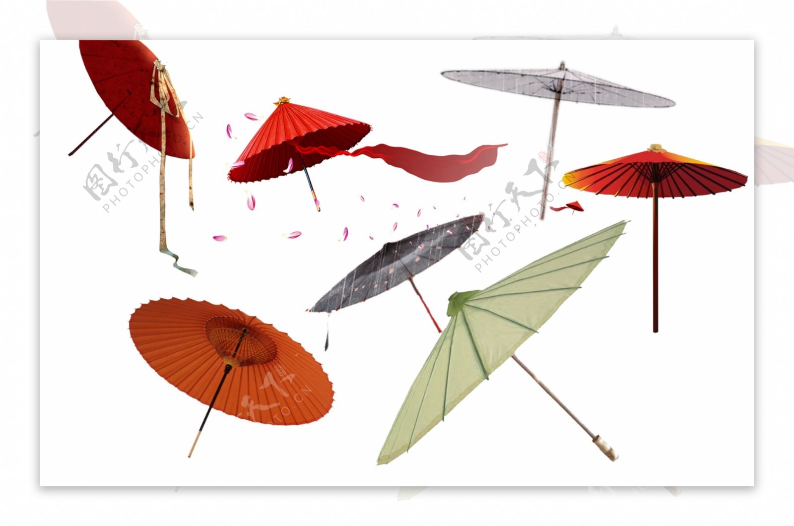 唯美中国古风纸伞矢量图