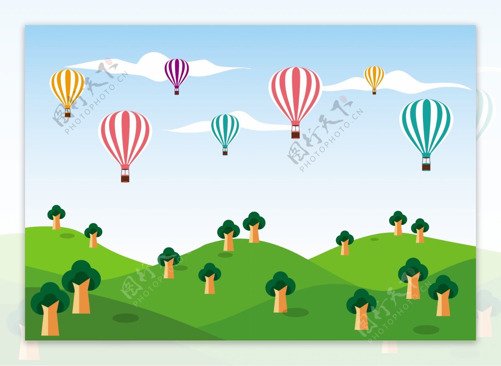 手绘热气球景观插画