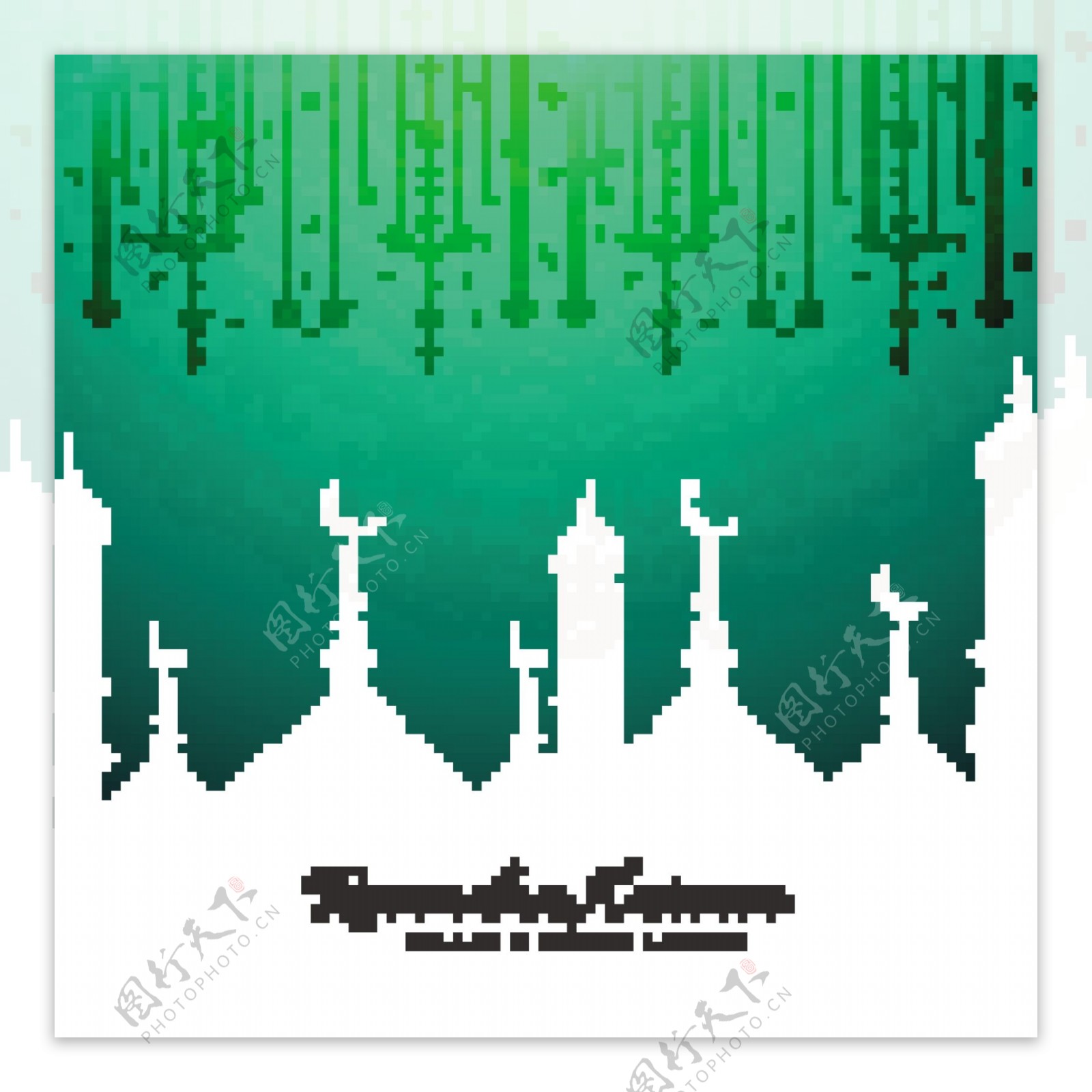 伊斯兰教堂剪影绿色背景