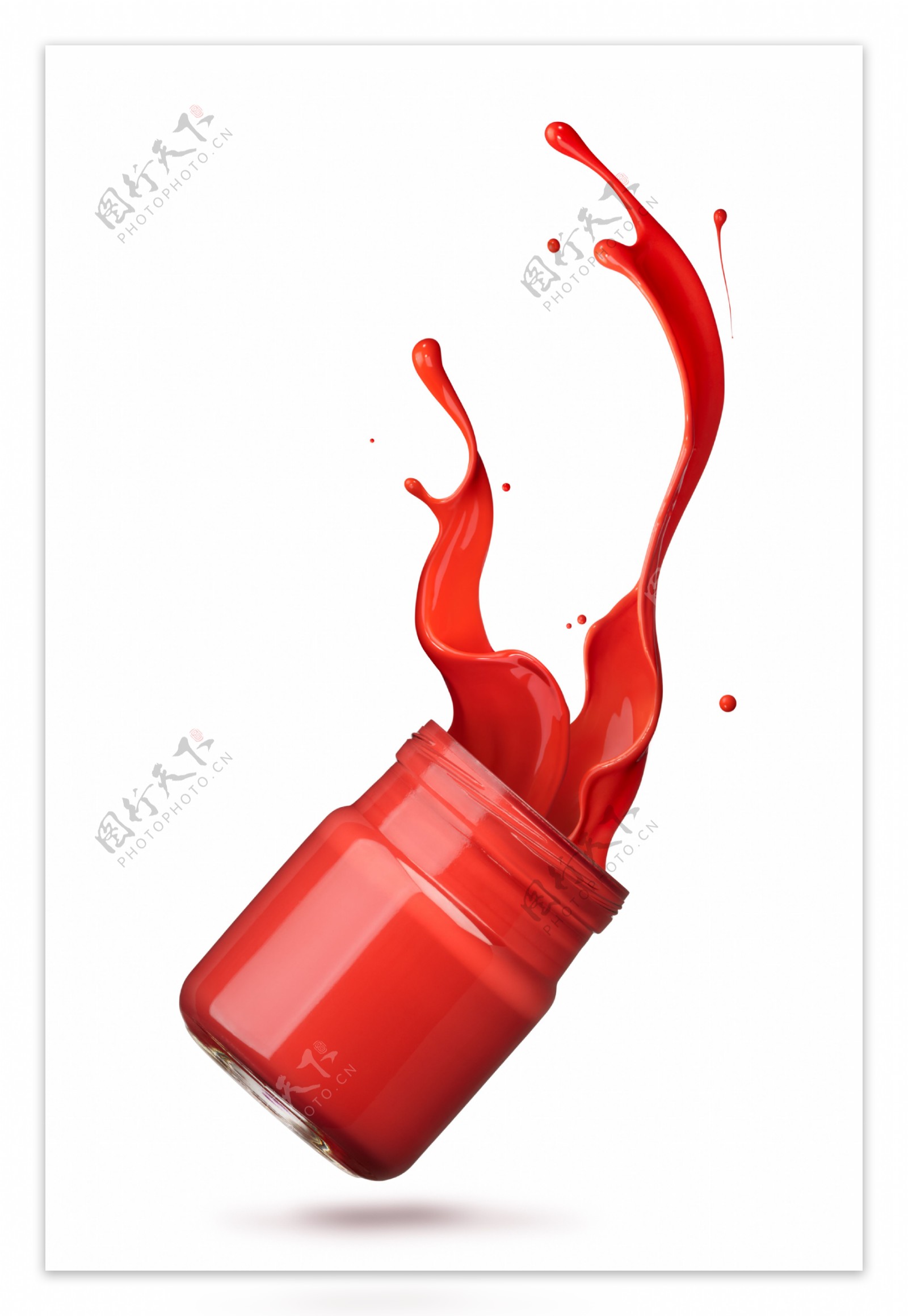红色瓶子里喷溅出的油漆