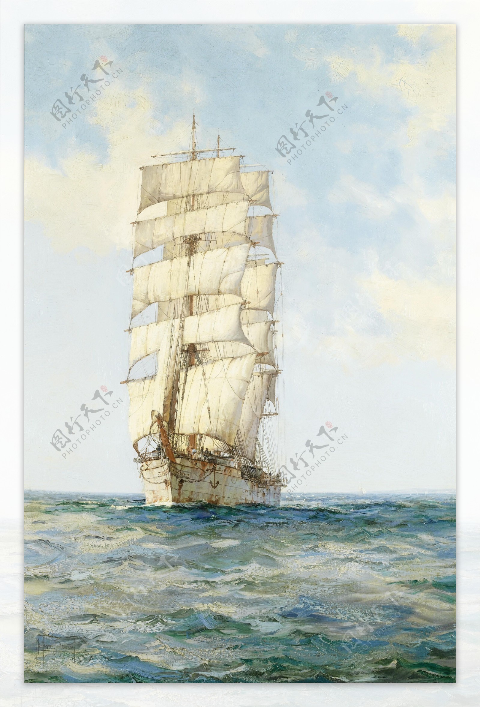 大海上的帆船油画