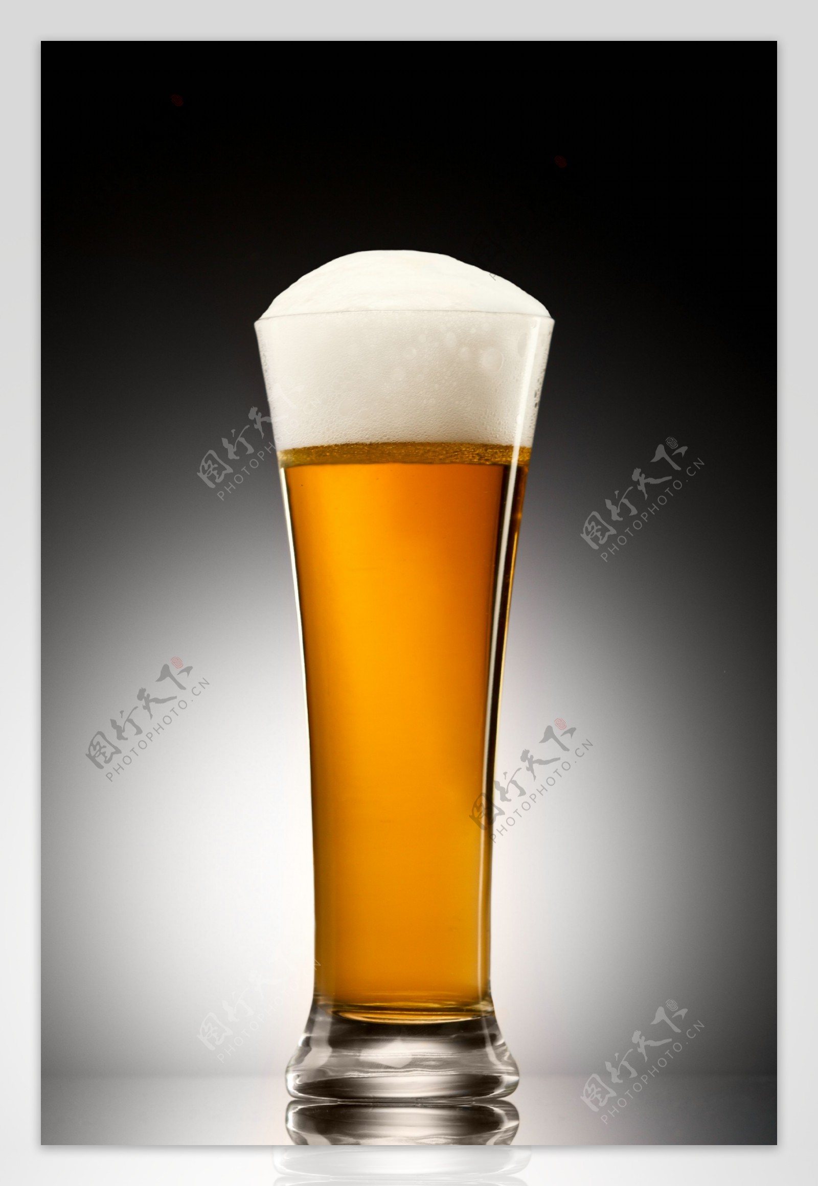 灰色背景前的一杯啤酒图片