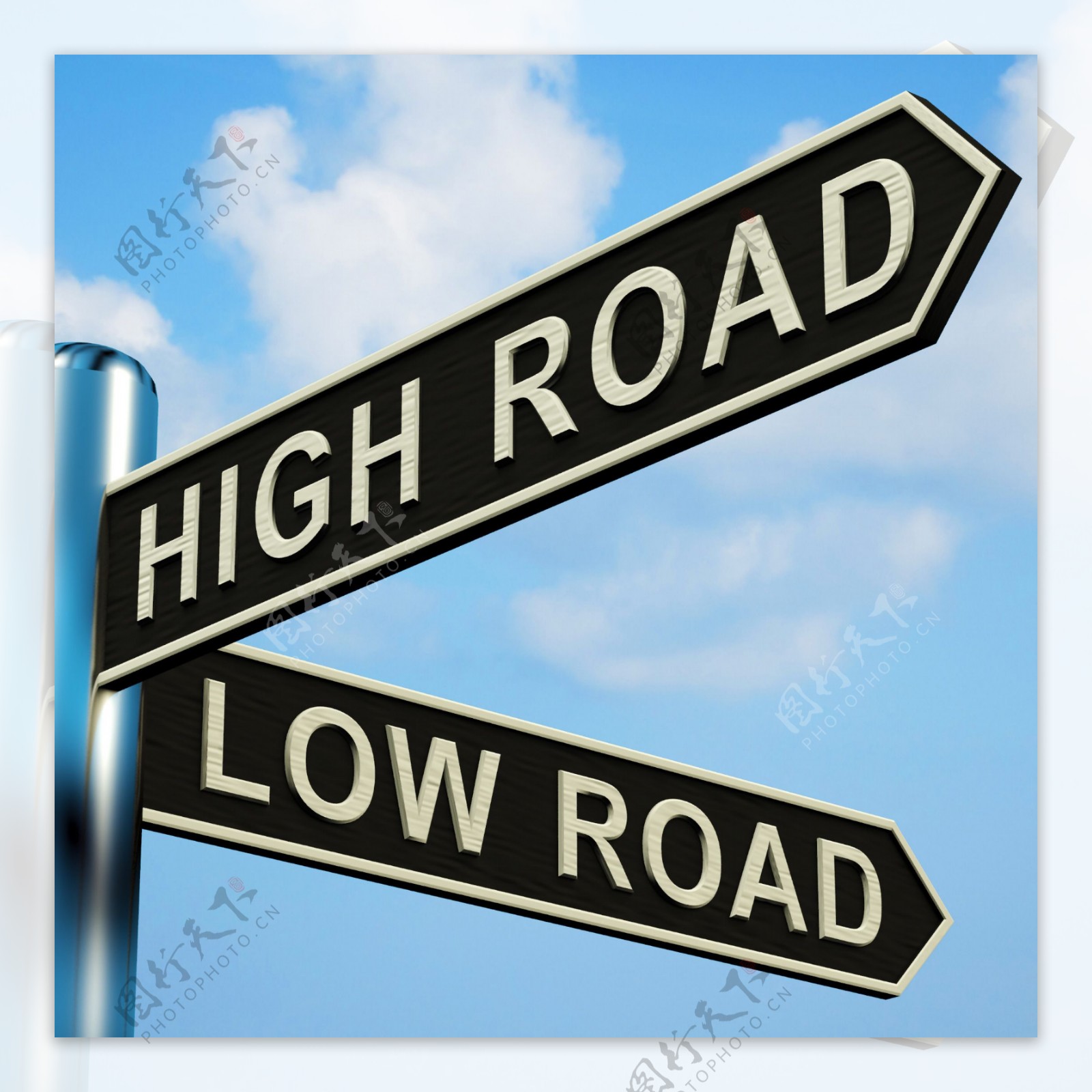 高或低的一个路标的道路方向