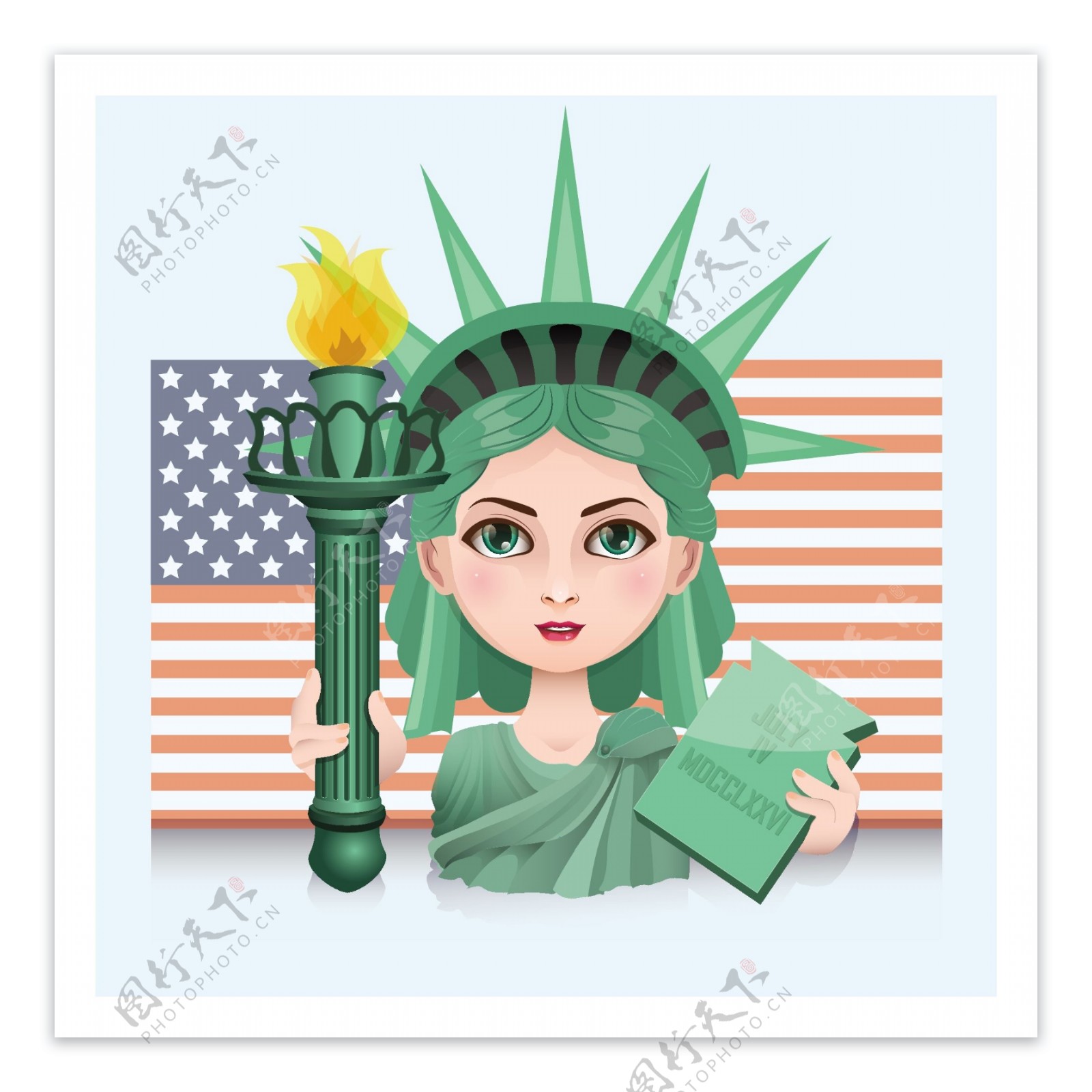 美国自由女神像卡通素材