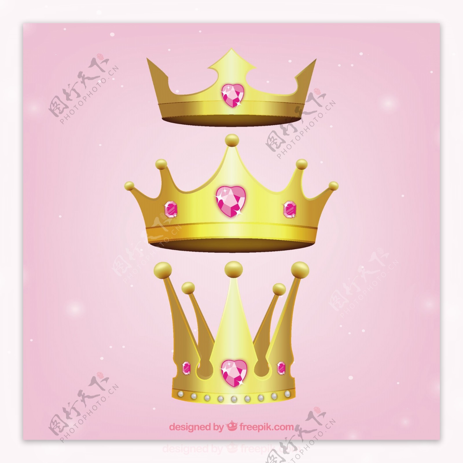 三枚镶嵌宝石的金色皇冠