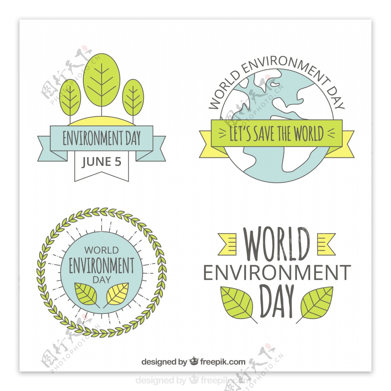 世界环境日不同设计标签矢量素材