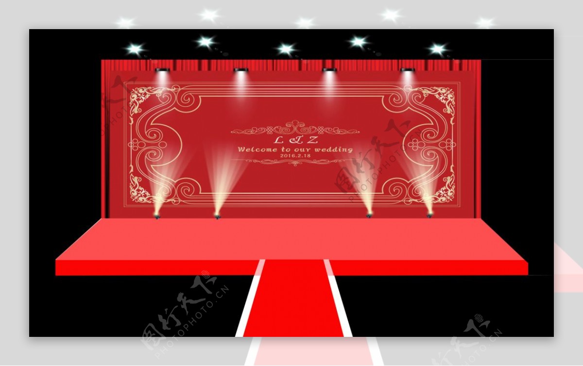 婚礼红色背景主舞台