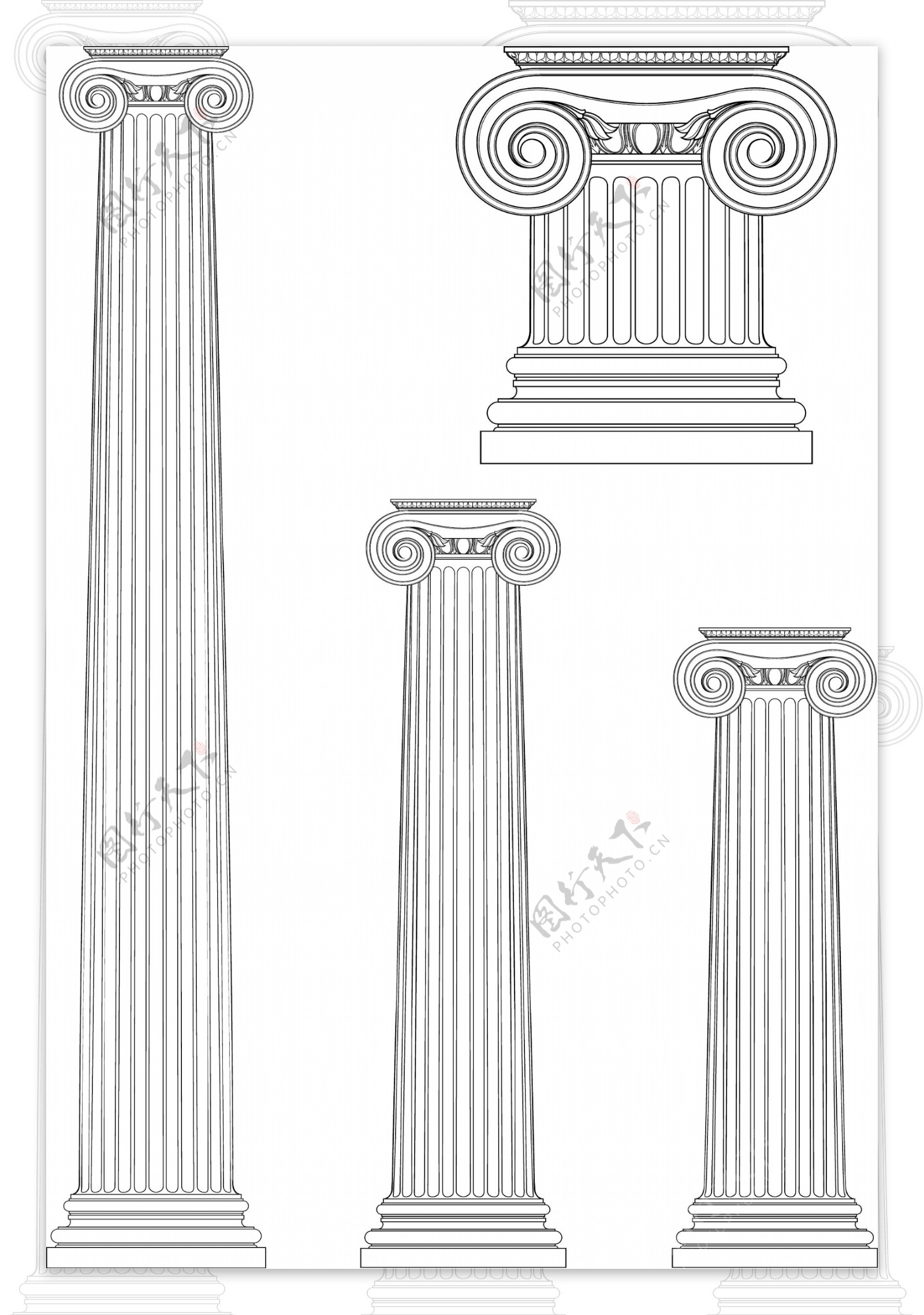 古罗马柱线描画