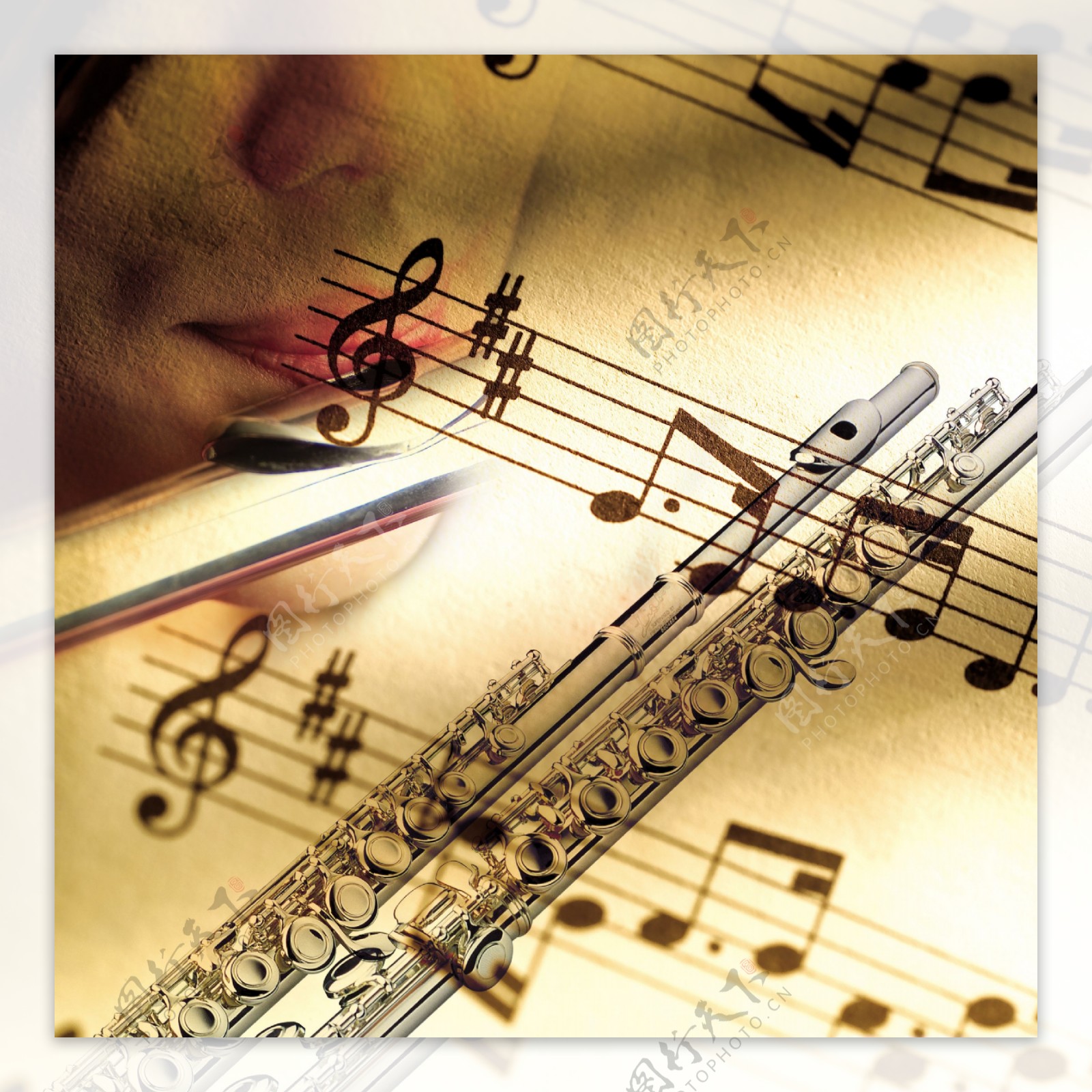 长笛与音乐符号创意图片