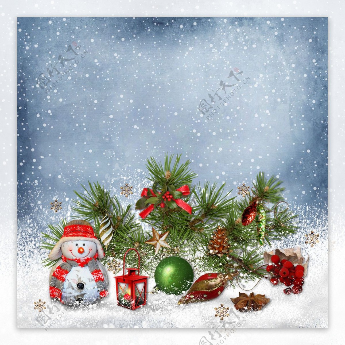 圣诞球与雪人图片