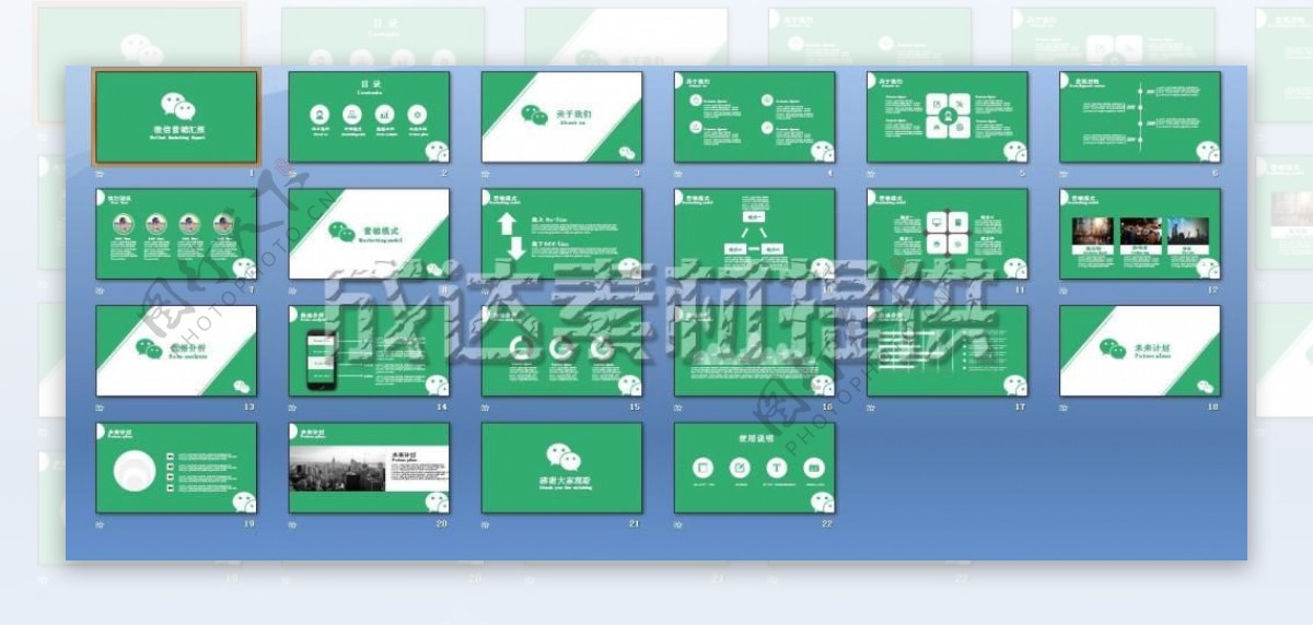 绿色背景清新简约商务静态模板PPT下载
