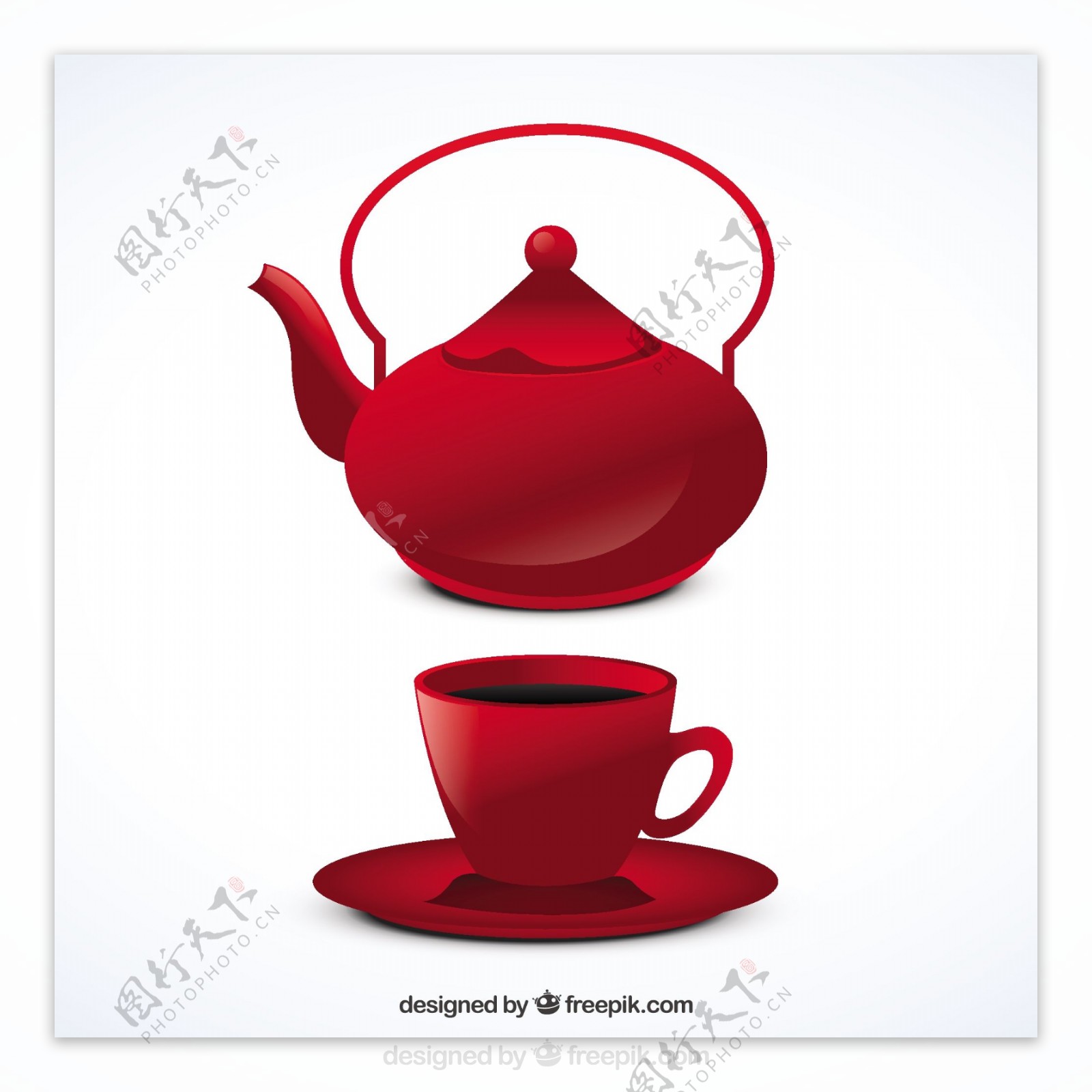 红色茶壶和杯子
