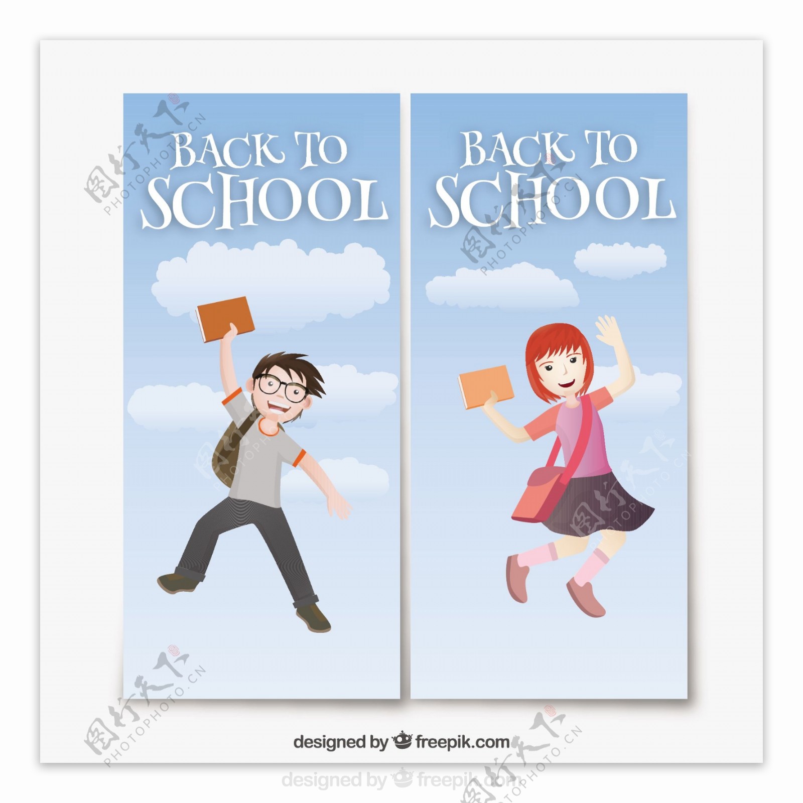 回到学校的旗帜一个男孩和一个女孩