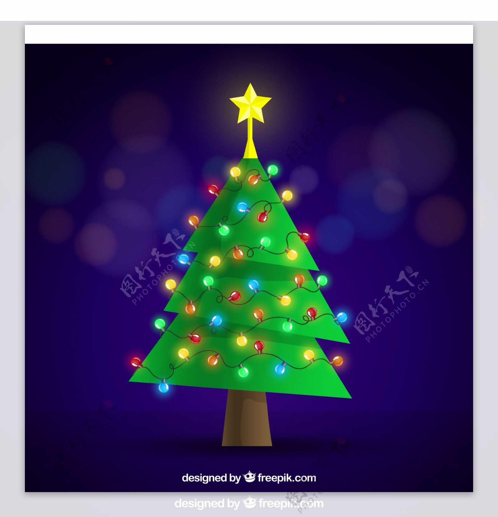 平面圣诞树有彩灯装饰