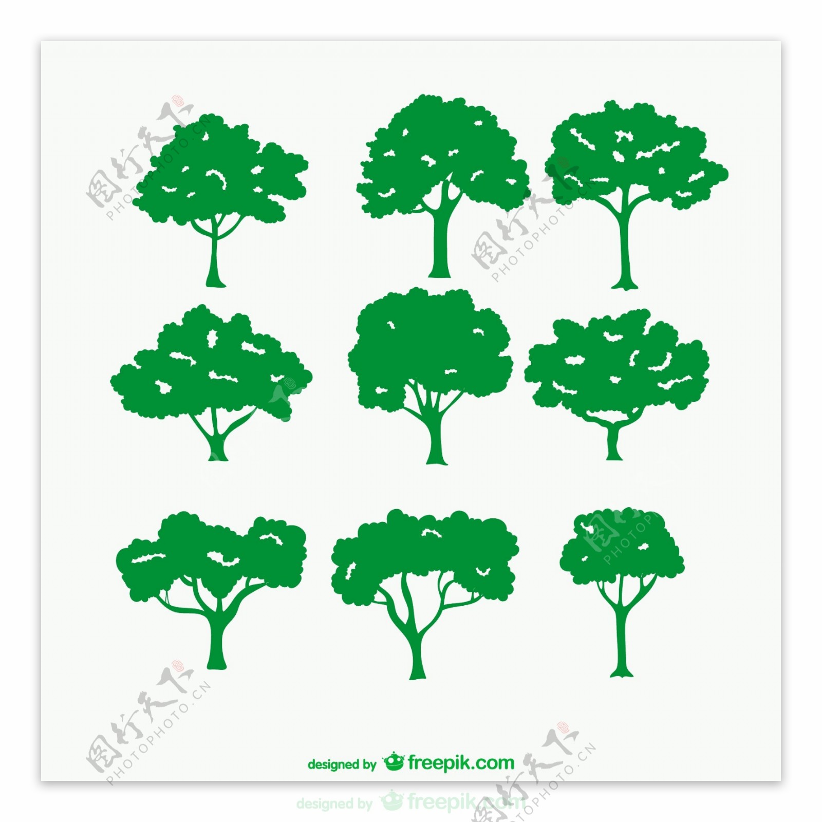 绿色树轮廓向量
