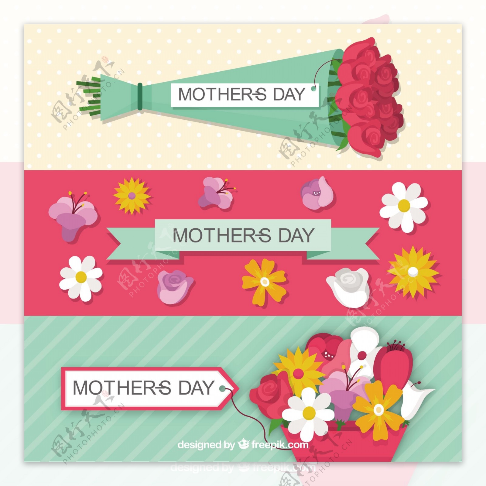 为母亲节献上花束和鲜花的可爱横幅
