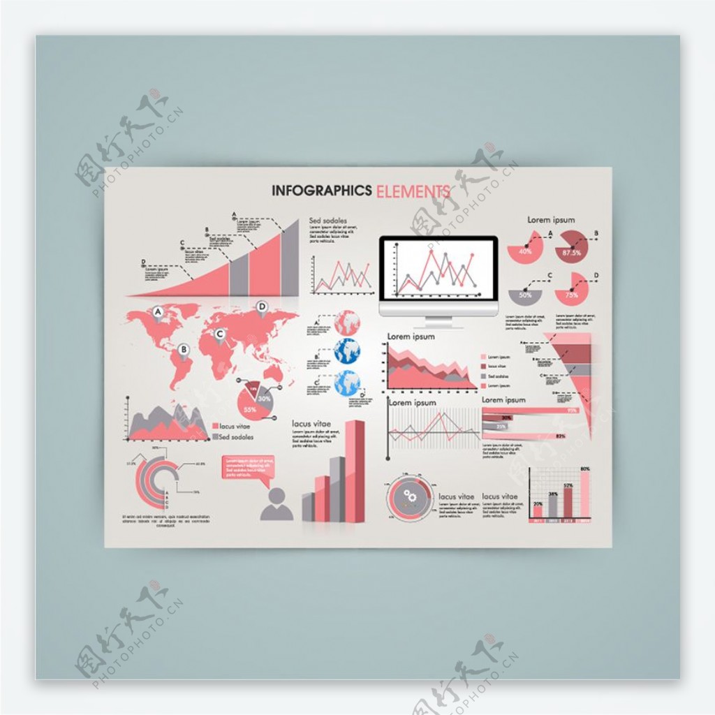 有粉红色的细节信息图表元素包