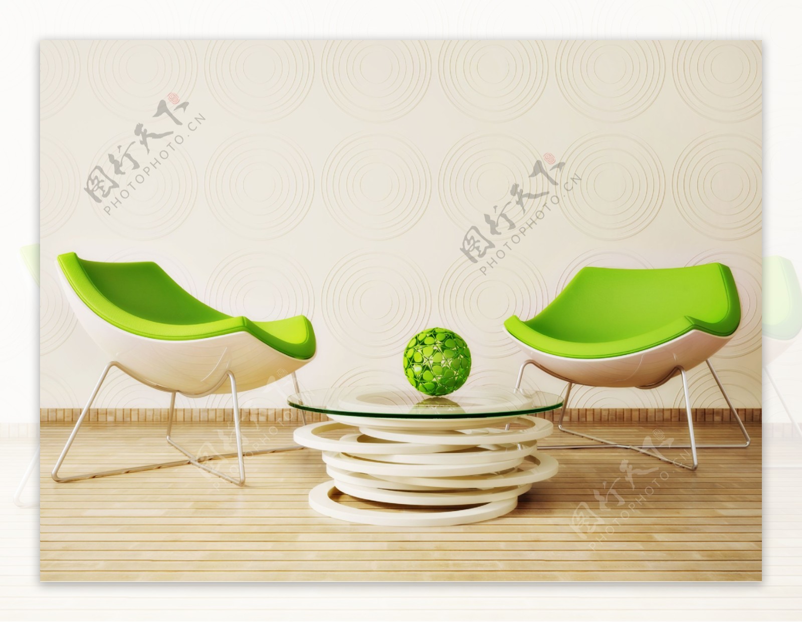 绿色沙发椅与茶几摆设图片