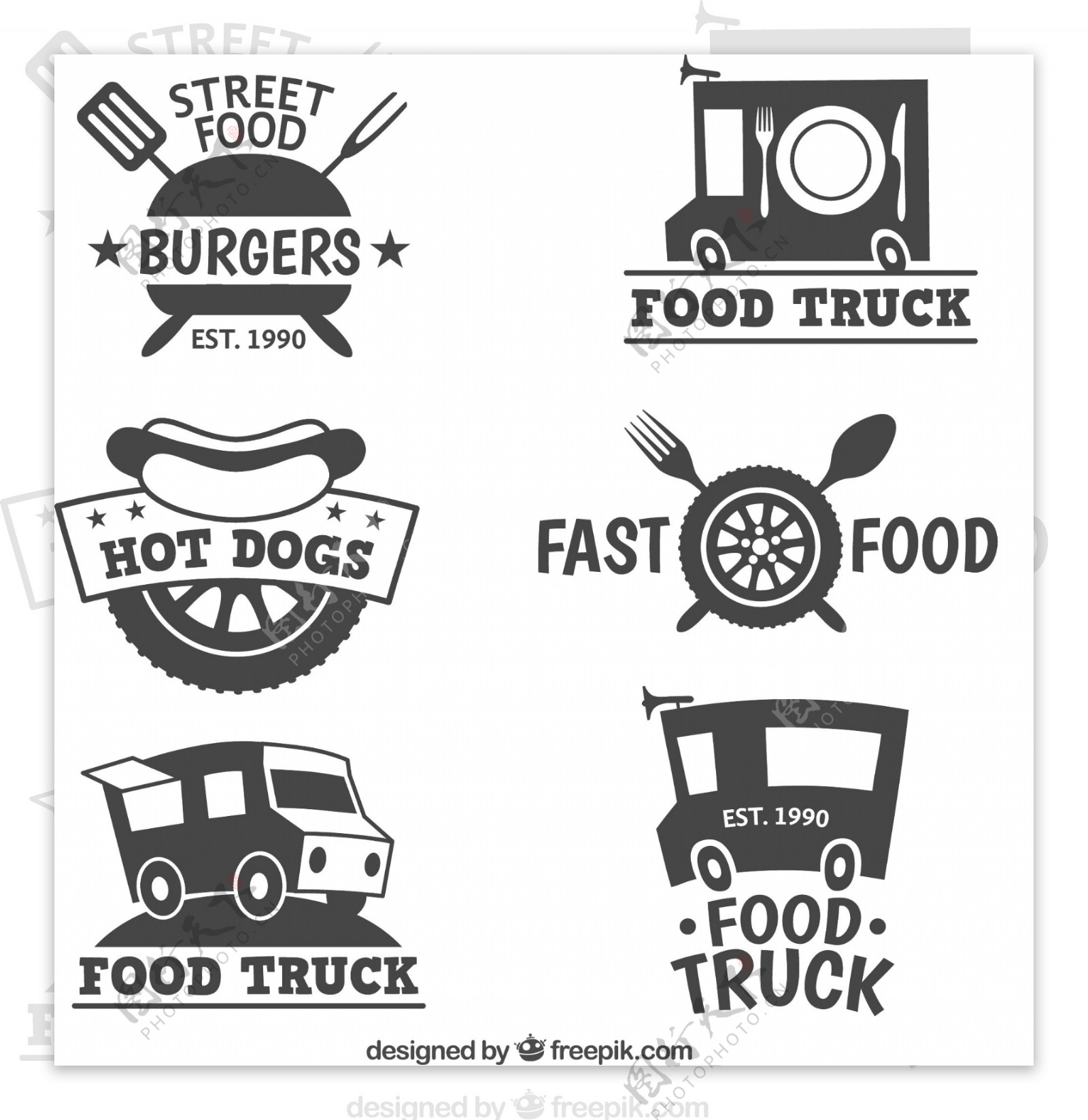不同的食品卡车标志收集