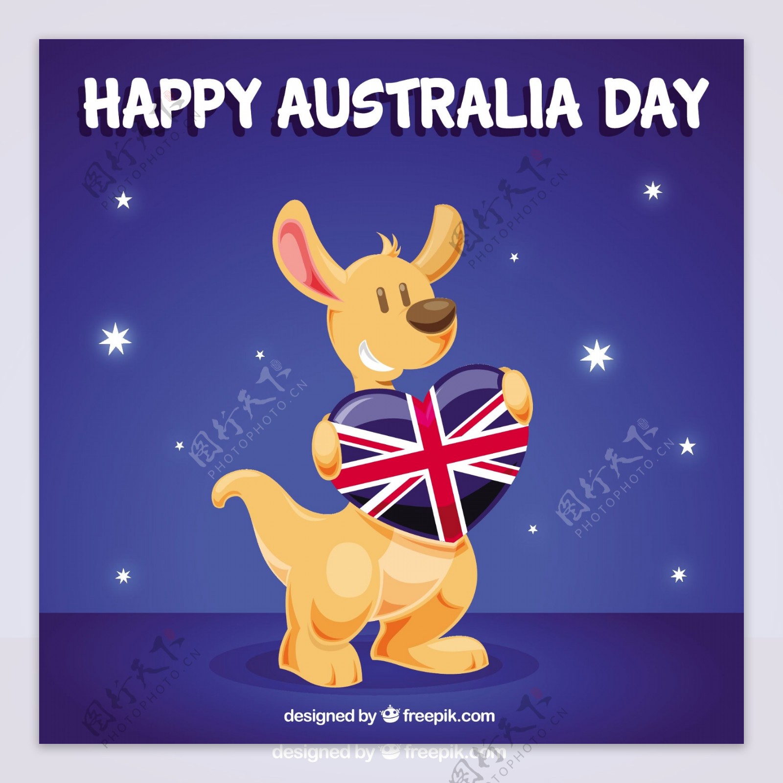 袋鼠庆祝澳大利亚日的背景