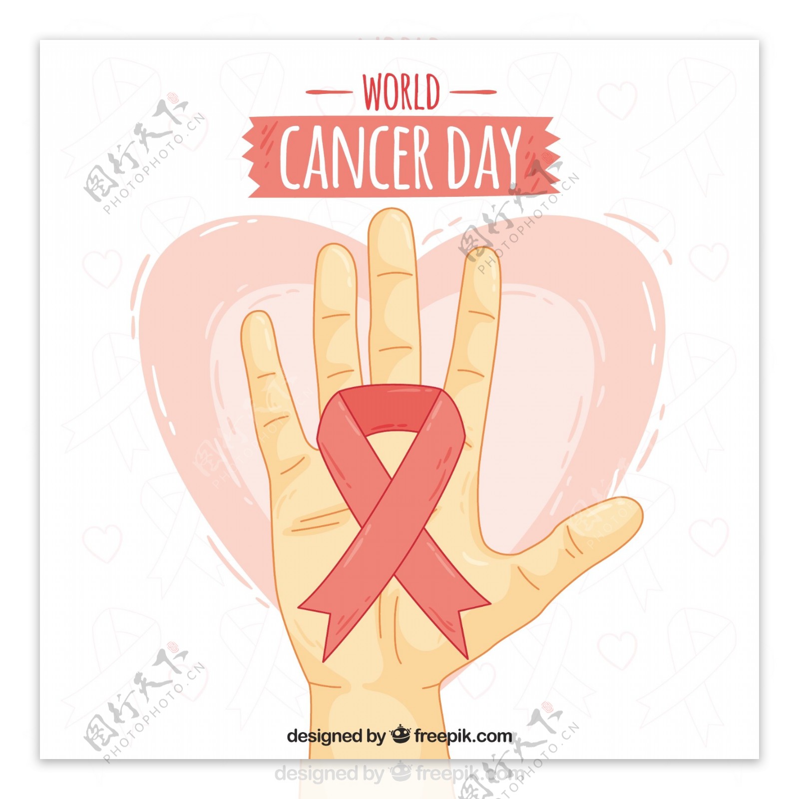 世界癌症日一手粉红色丝带的背景