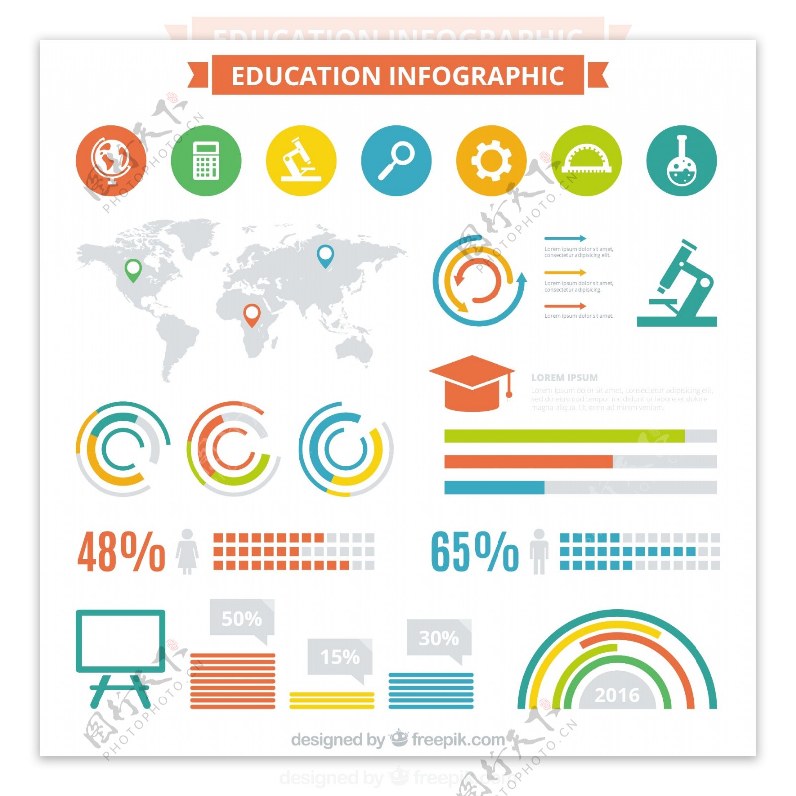 infography教育不同的元素