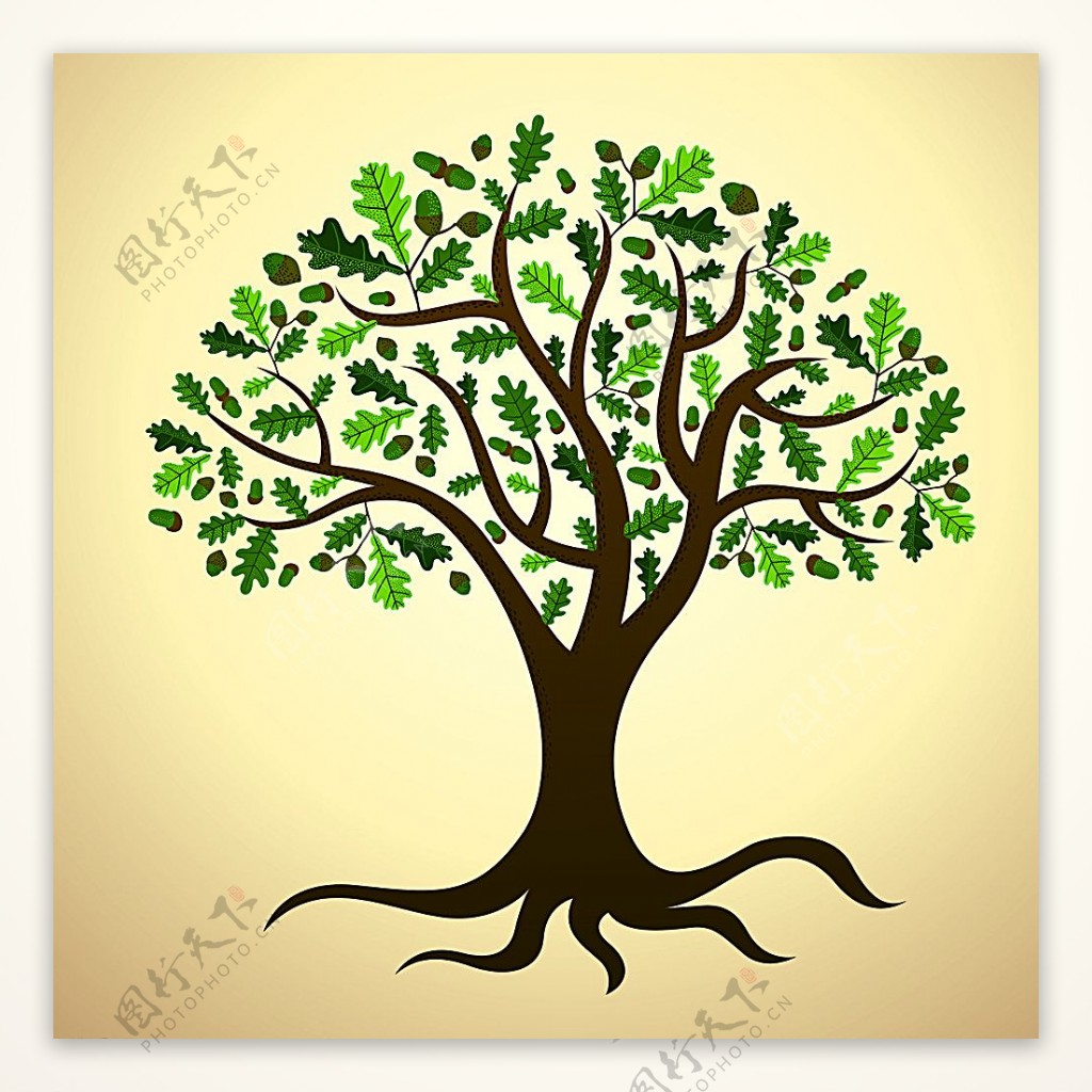 茂盛绿色栎树矢量素材图片