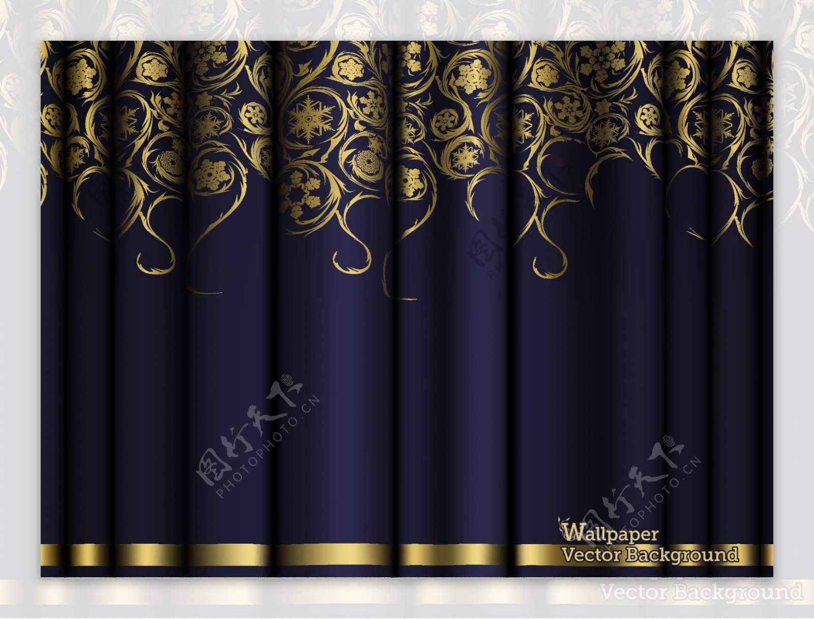 金色和蓝色3D窗帘背景