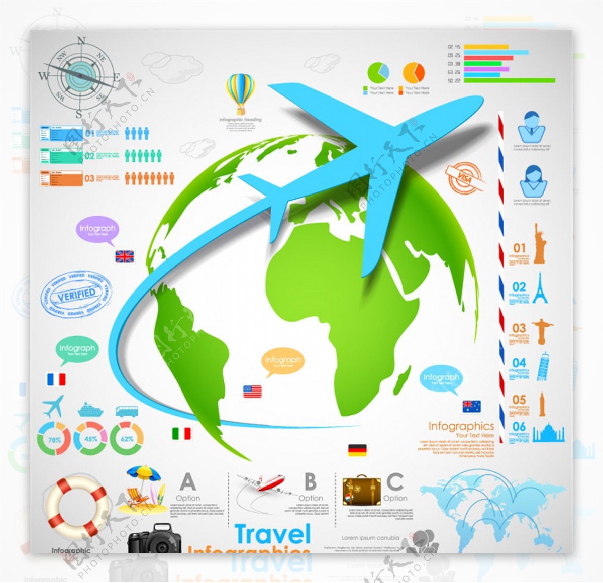 创意环球旅行信息图矢量素材