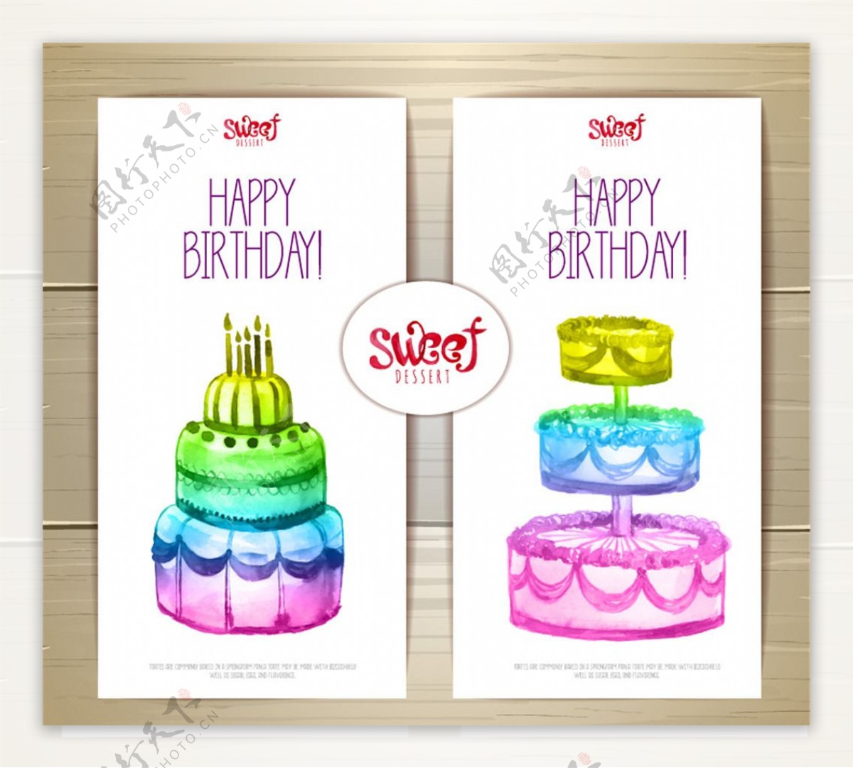 彩色蛋糕生日卡片矢量图