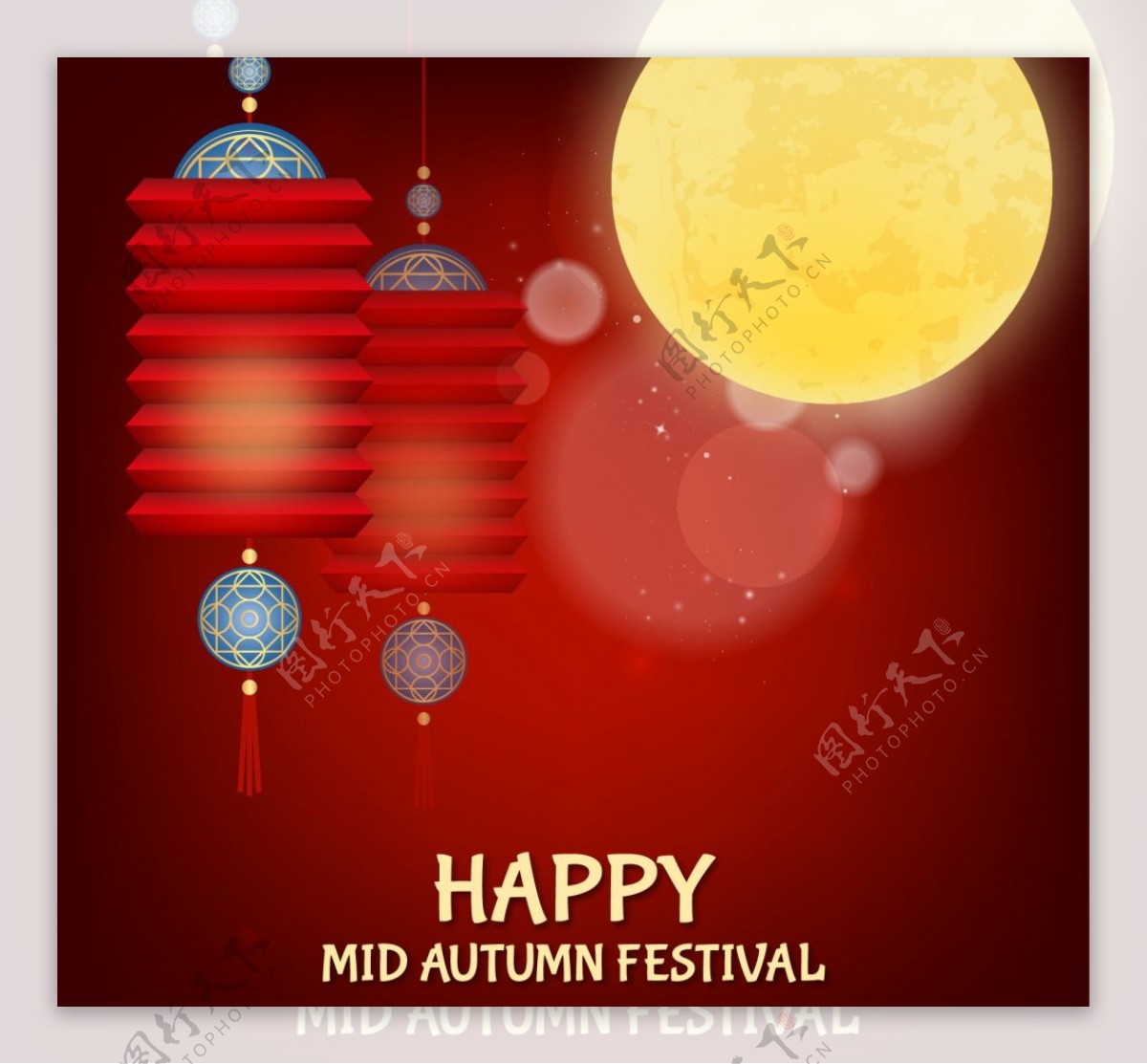 红色背景的中秋节与灯笼装饰