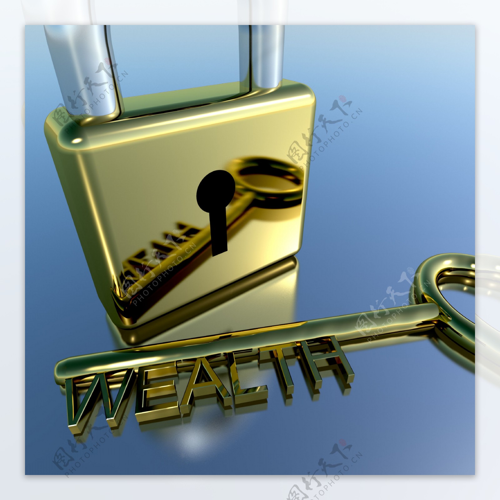 财富的钥匙显示财富储蓄和财富的挂锁