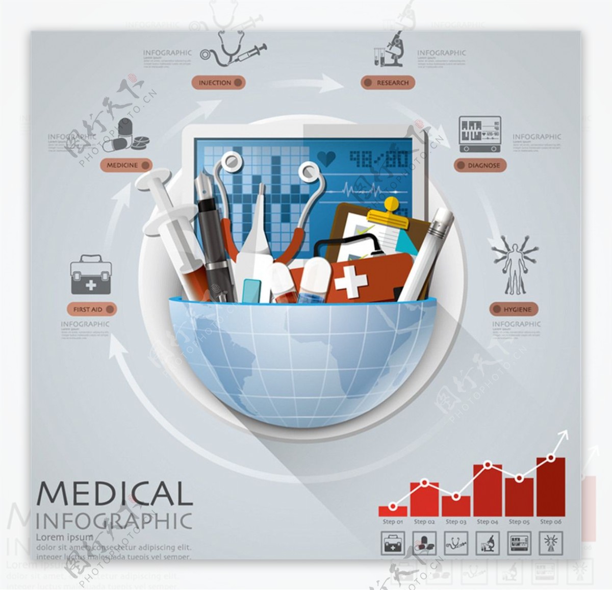 创意医疗工具信息图矢量素材