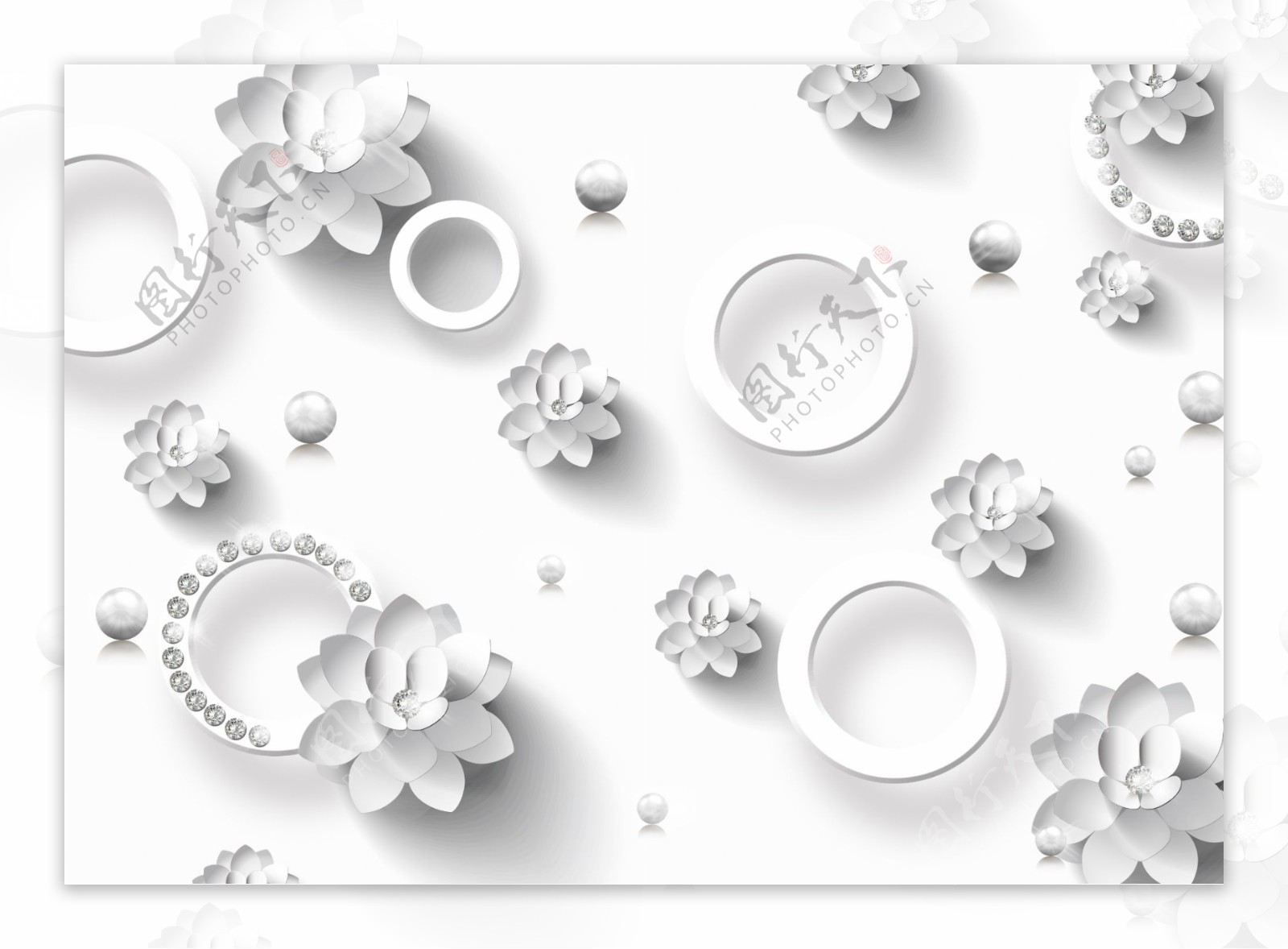 浮雕3d白色花朵现代淡雅简约珠宝背景墙