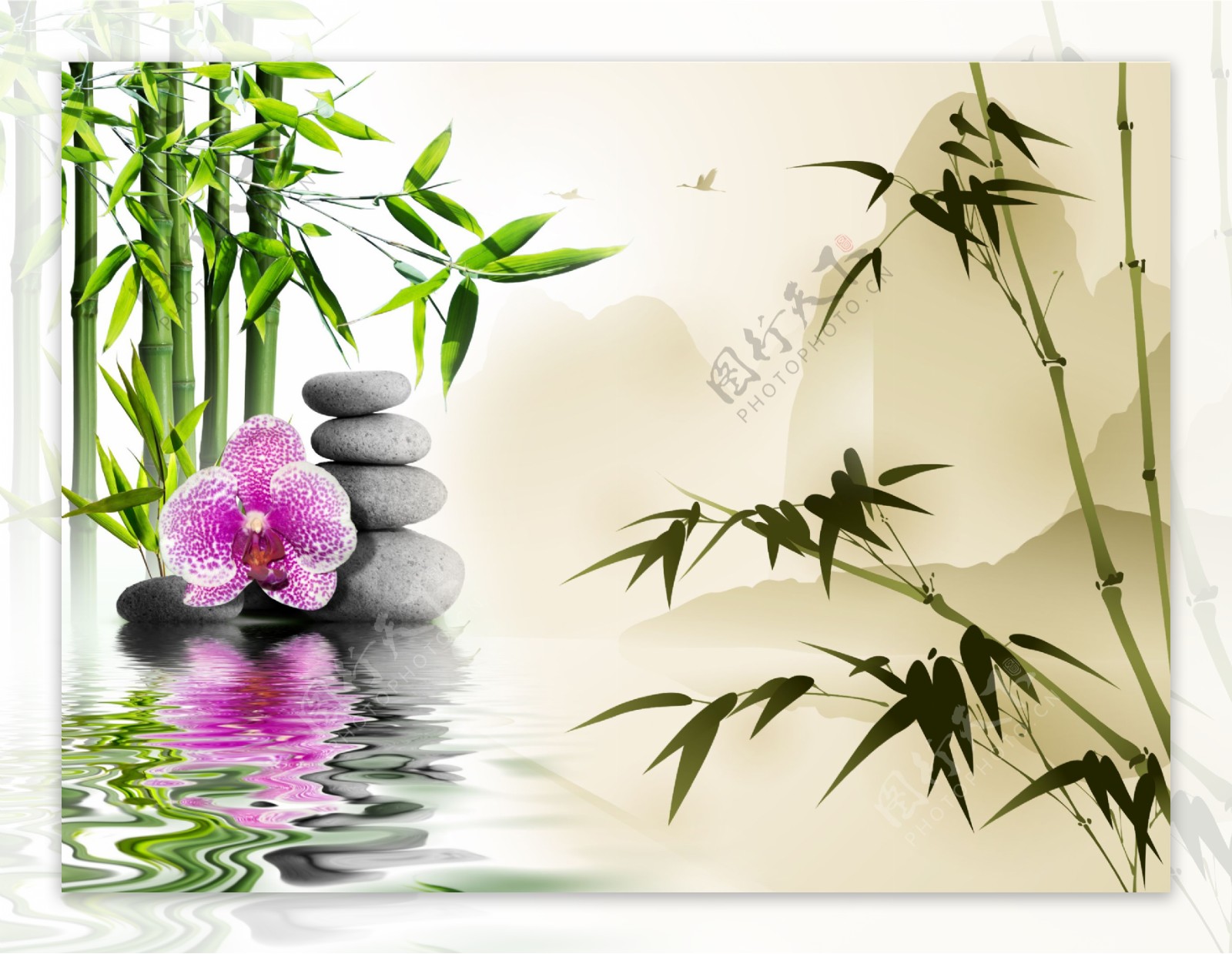 竹子花卉背景墙