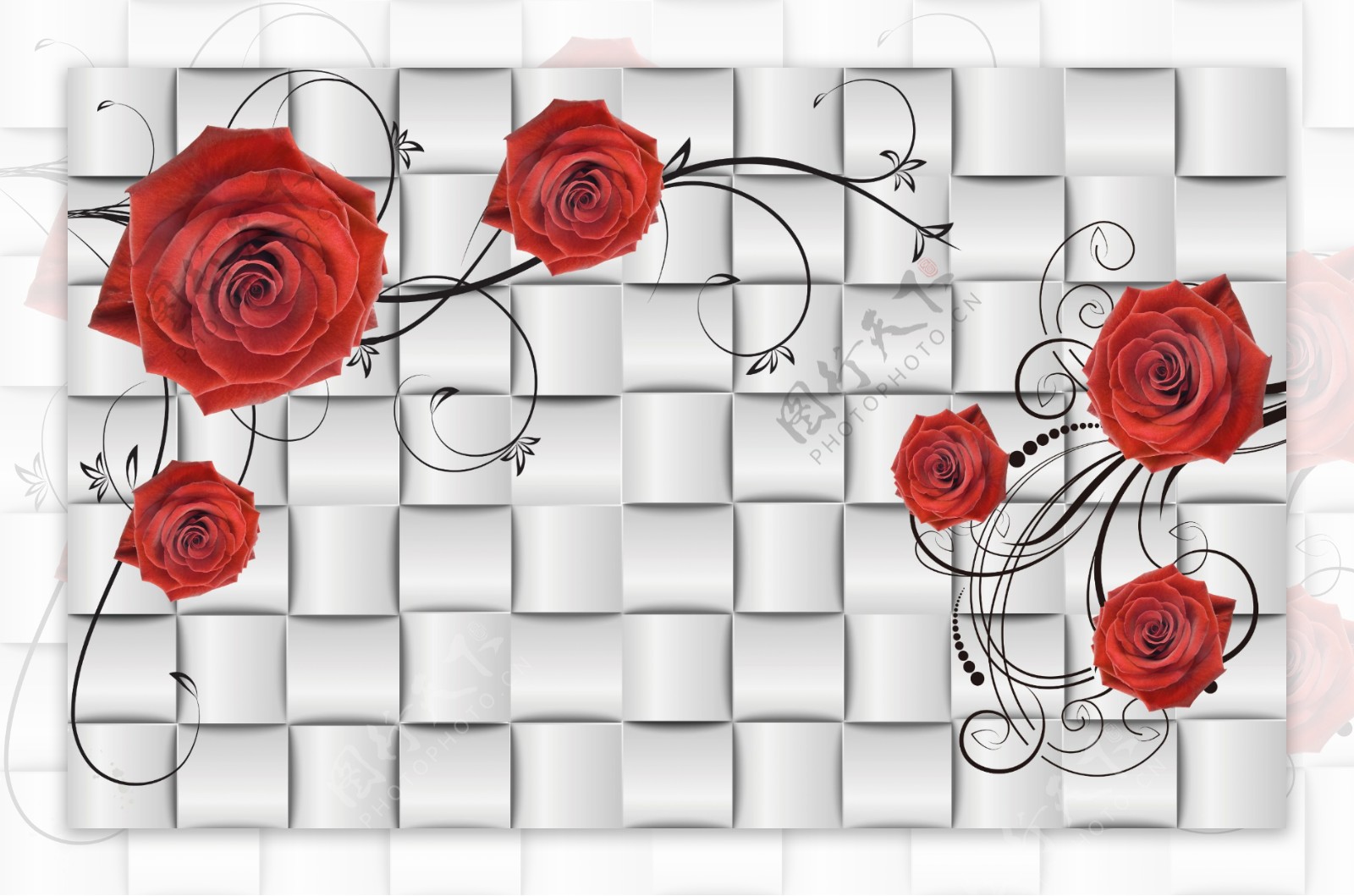 格子玫瑰装饰背景墙