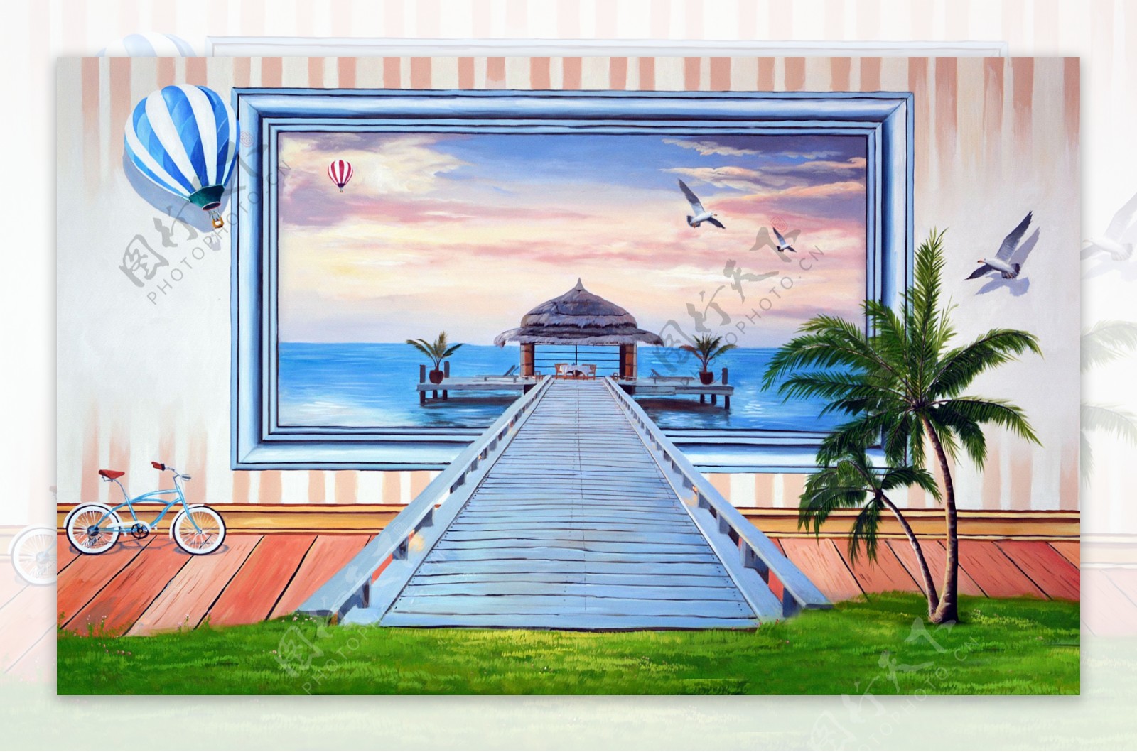 3D立体壁画唯美海景背景墙